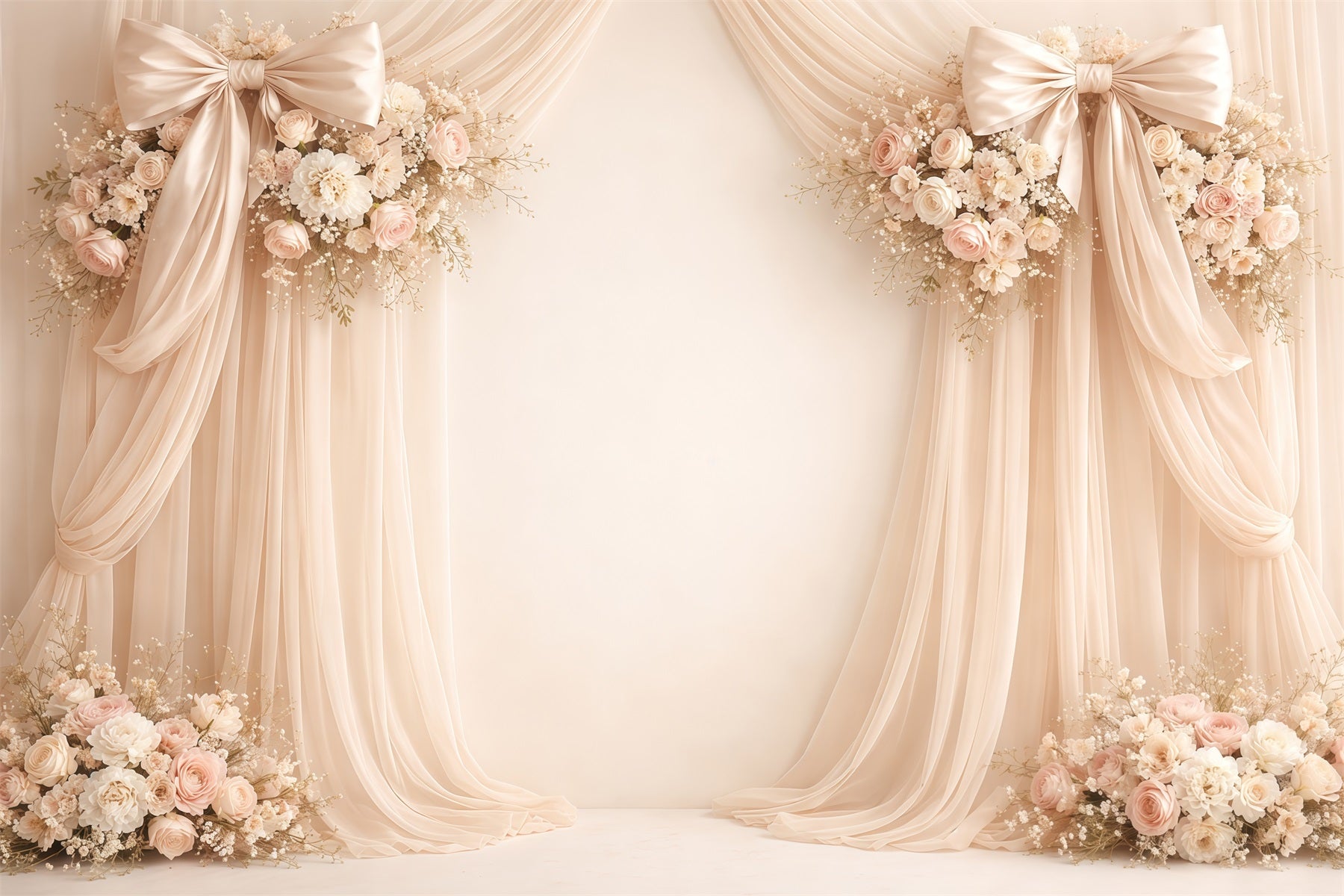 Mother's Day Portrait Backdrop Elegant Cream Draped Bow Floral Mother's Day Backdrop UK LXX63-7