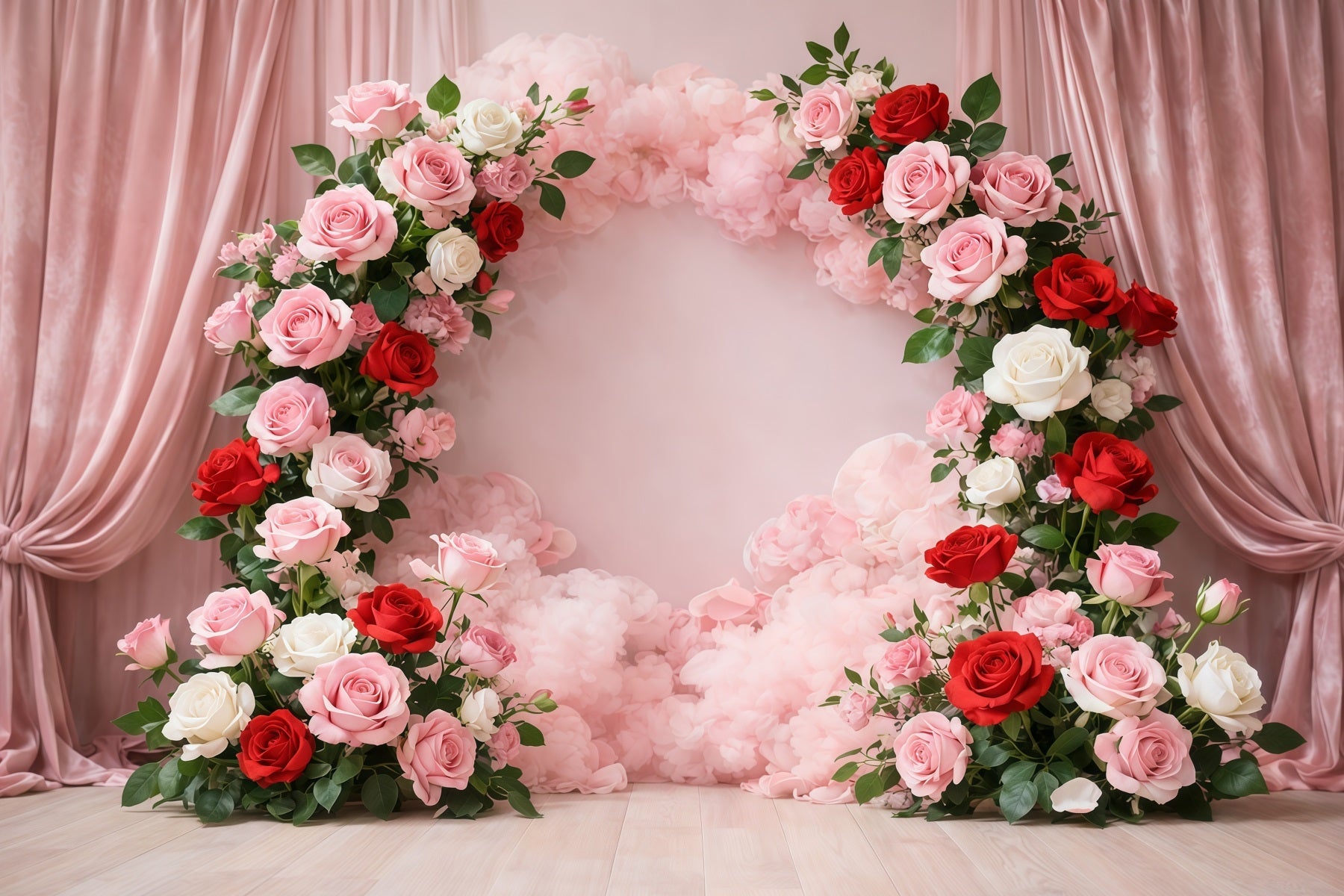 Mother's Day Portrait Backdrop Romantic Pink Red Rose Floral Arch Mother's Day Backdrop UK LXX63-9