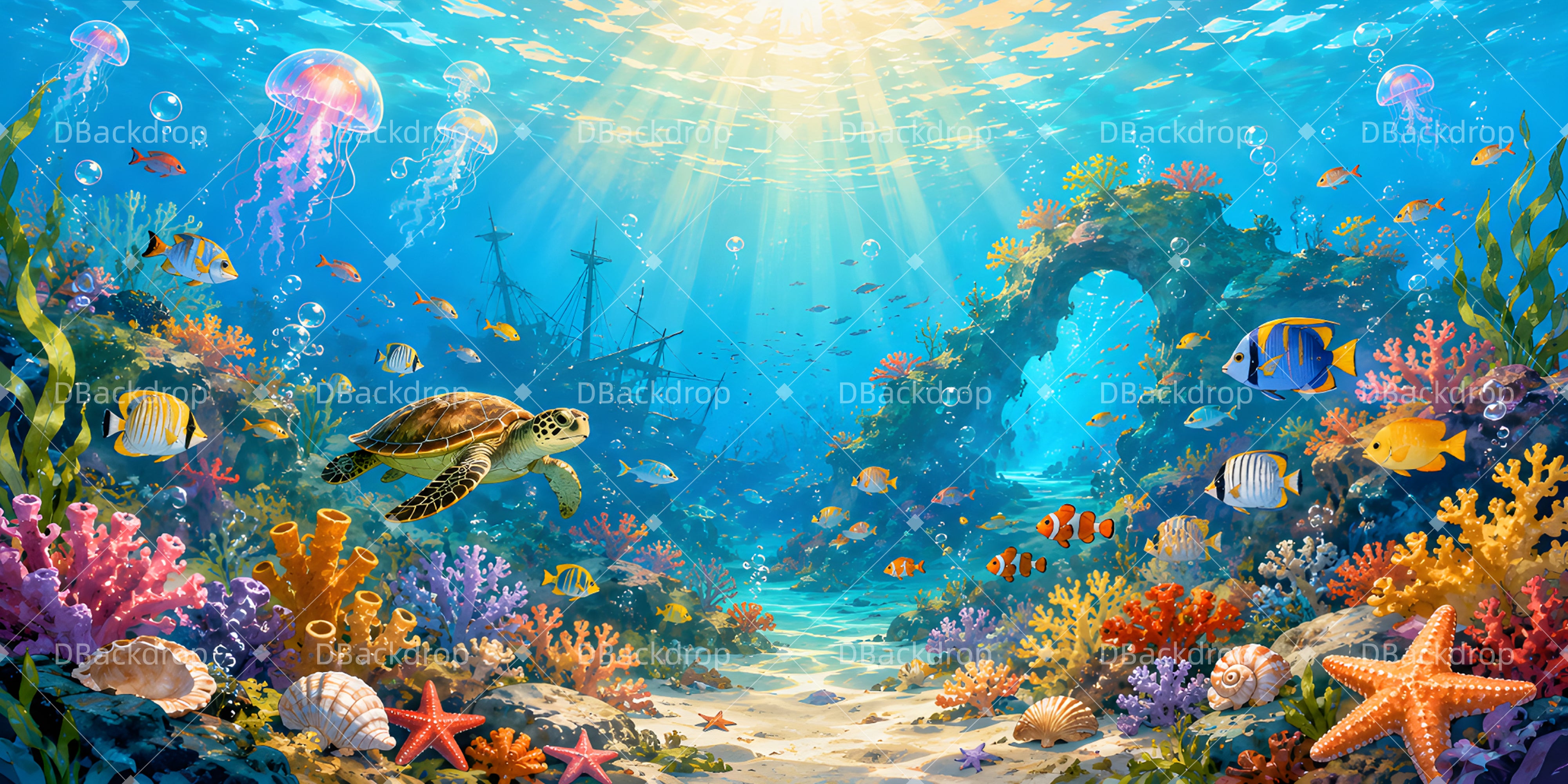 Fantasy Backdrop Ocean Turtle Haven Scuba VBS Backdrop UK LXX65-T10
