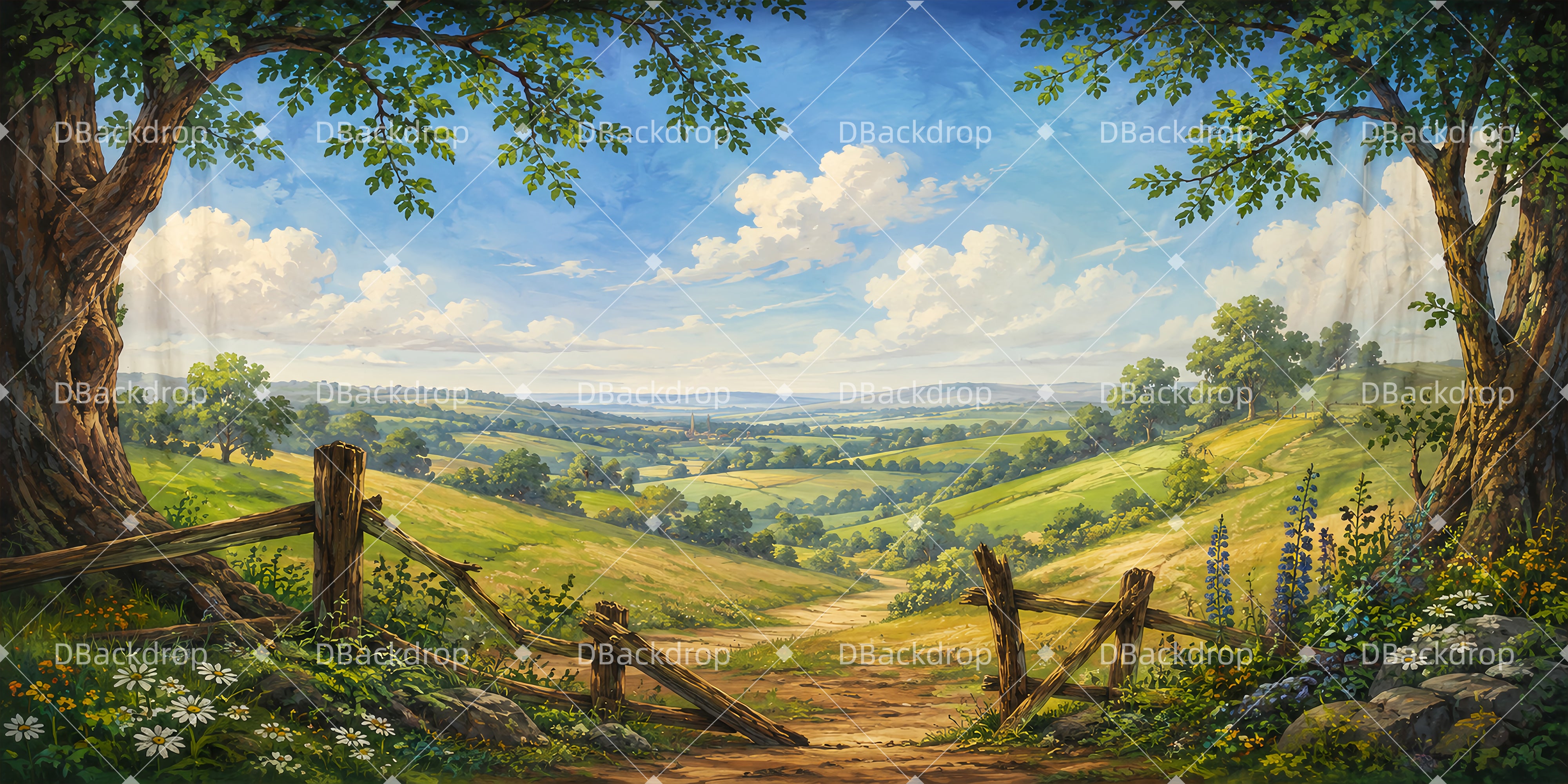 Scenery Backdrops For Theater Countryside Fence Trail Stage Backdrop UK LXX65-T42