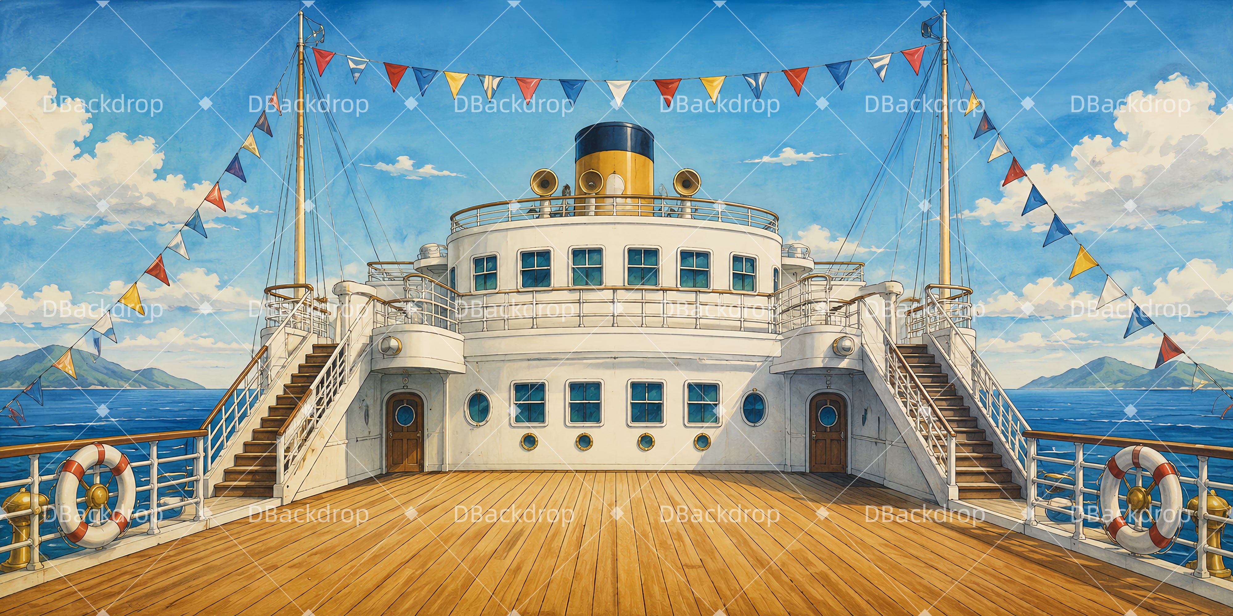 Backdrop For Theater Play Ocean Liner Deck Stage Backdrops UK LXX65-T45