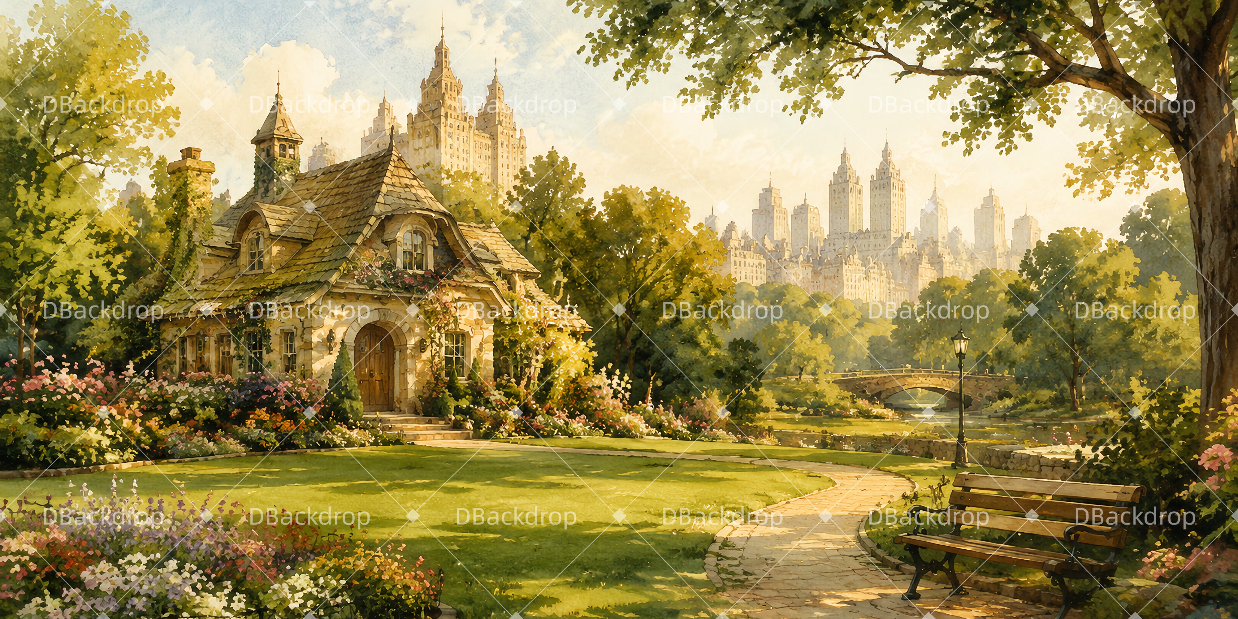 Theater Backdrop Central Park Cottage Stage Backdrops For Sale UK LXX65-T50