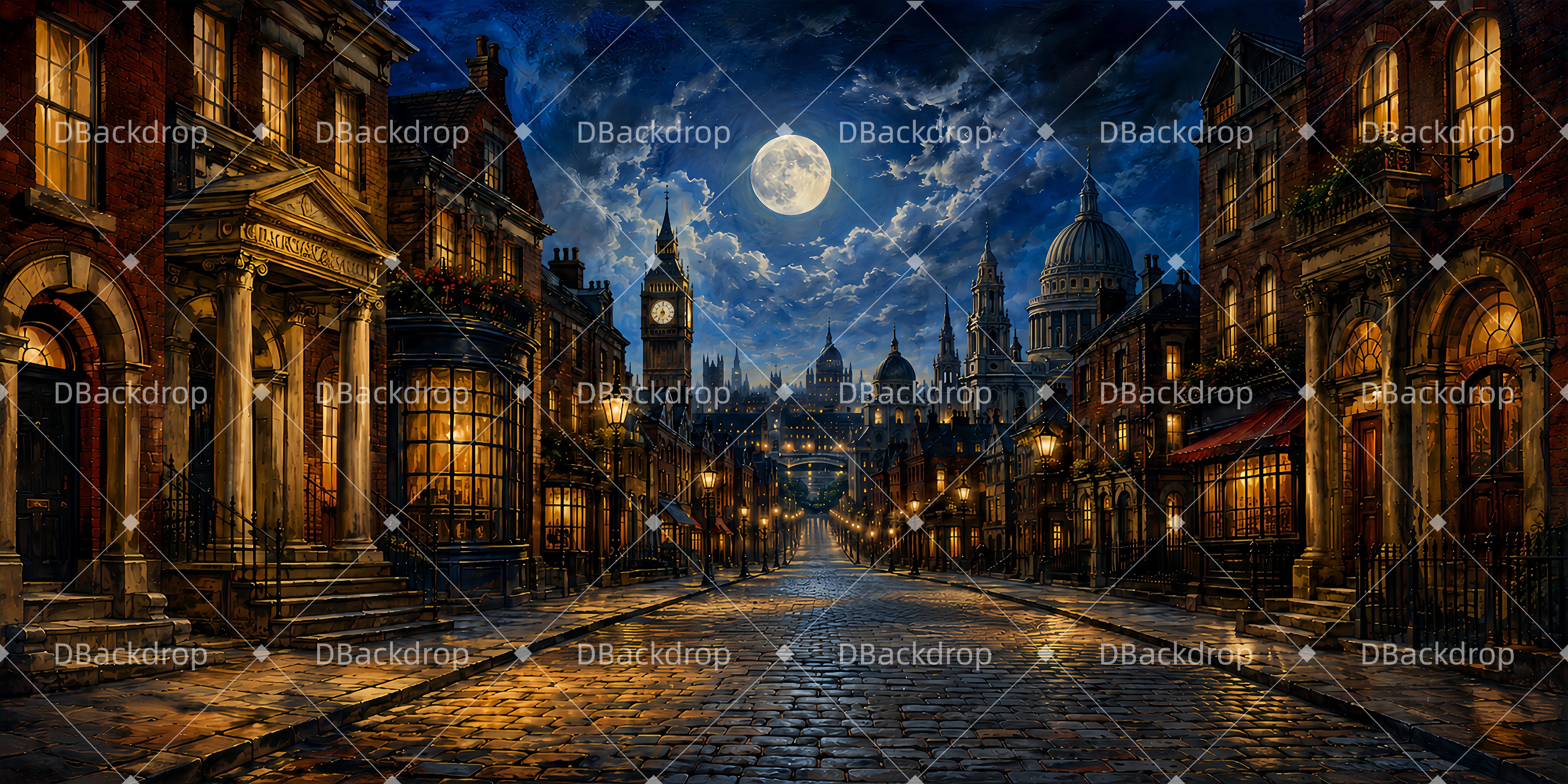 Theater Stage Backdrops Moonlit London Avenue Scenic Backdrops UK LXX65-T52