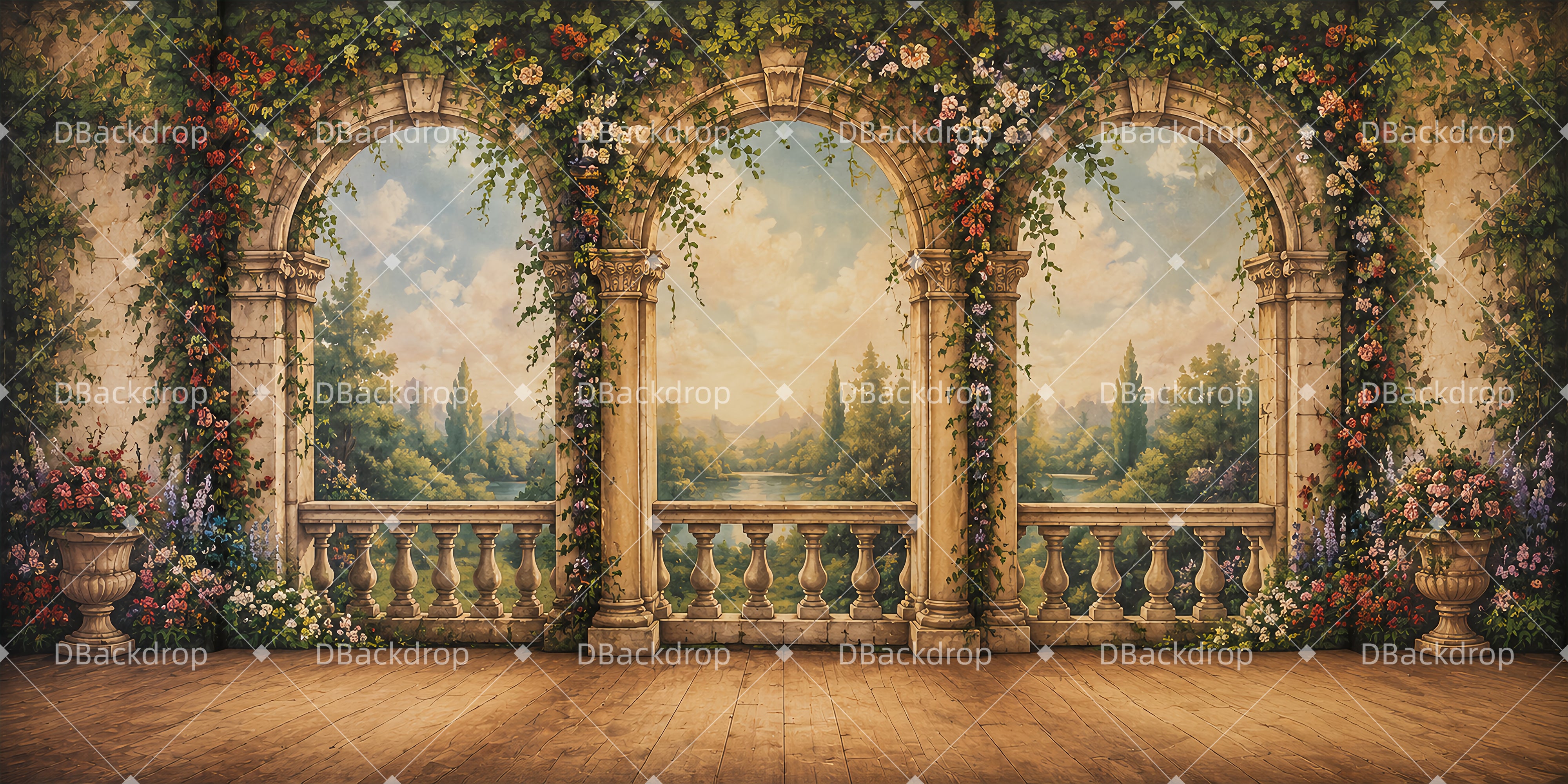 Performance Backdrop Romantic Floral Terrace Dance Stage Backdrop UK LXX65-T74