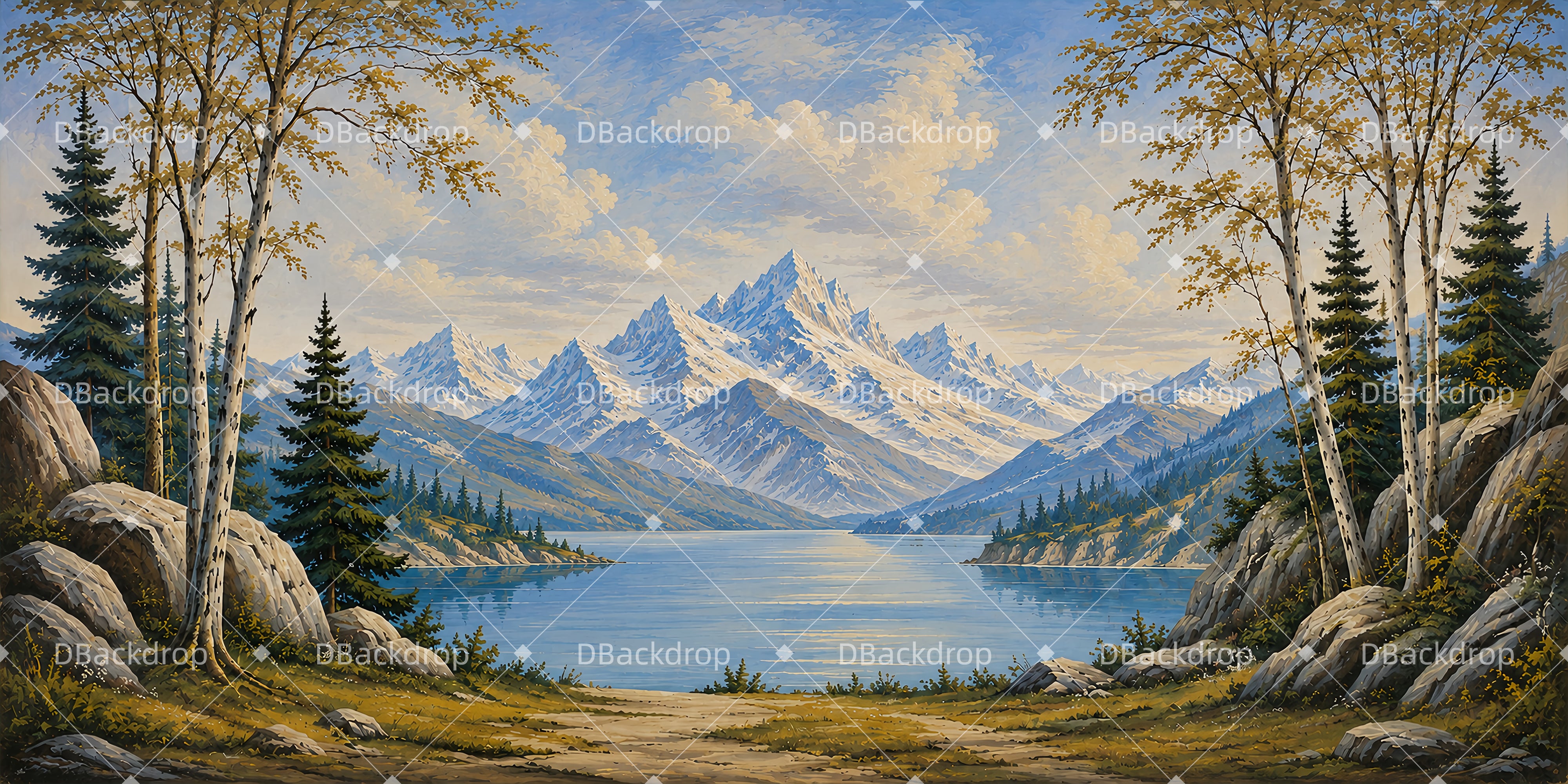Stage Scenery Backdrops Snowy Mountain Lake Scenic Backdrops UK LXX65-T95