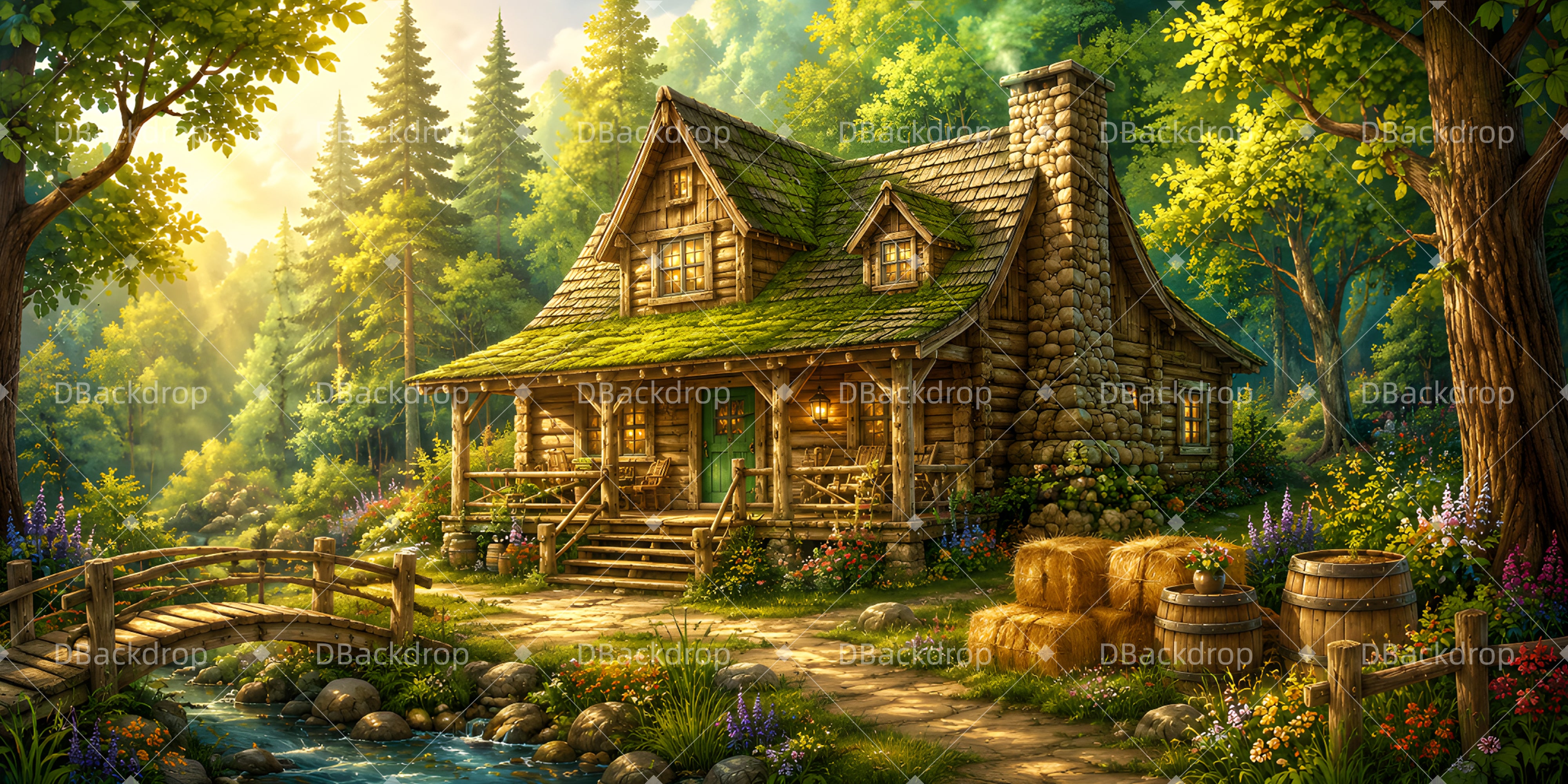 Log Cabin Backdrop Rustic Forest Cabin Scuba VBS Backdrop UK LXX65-T9