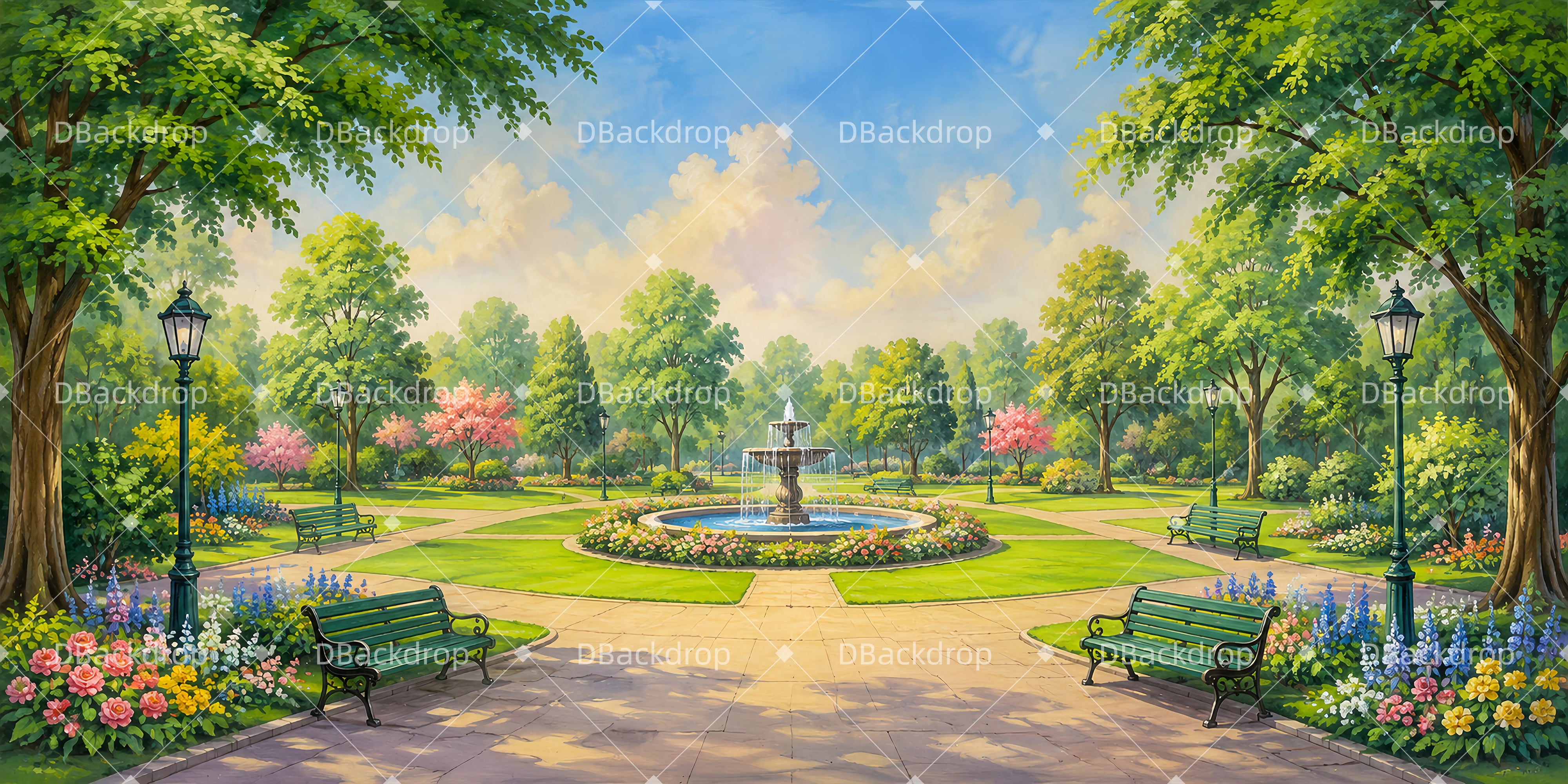 Backdrop For Theater Play City Neighborhood Park Stage Backdrops UK LXX66-T105
