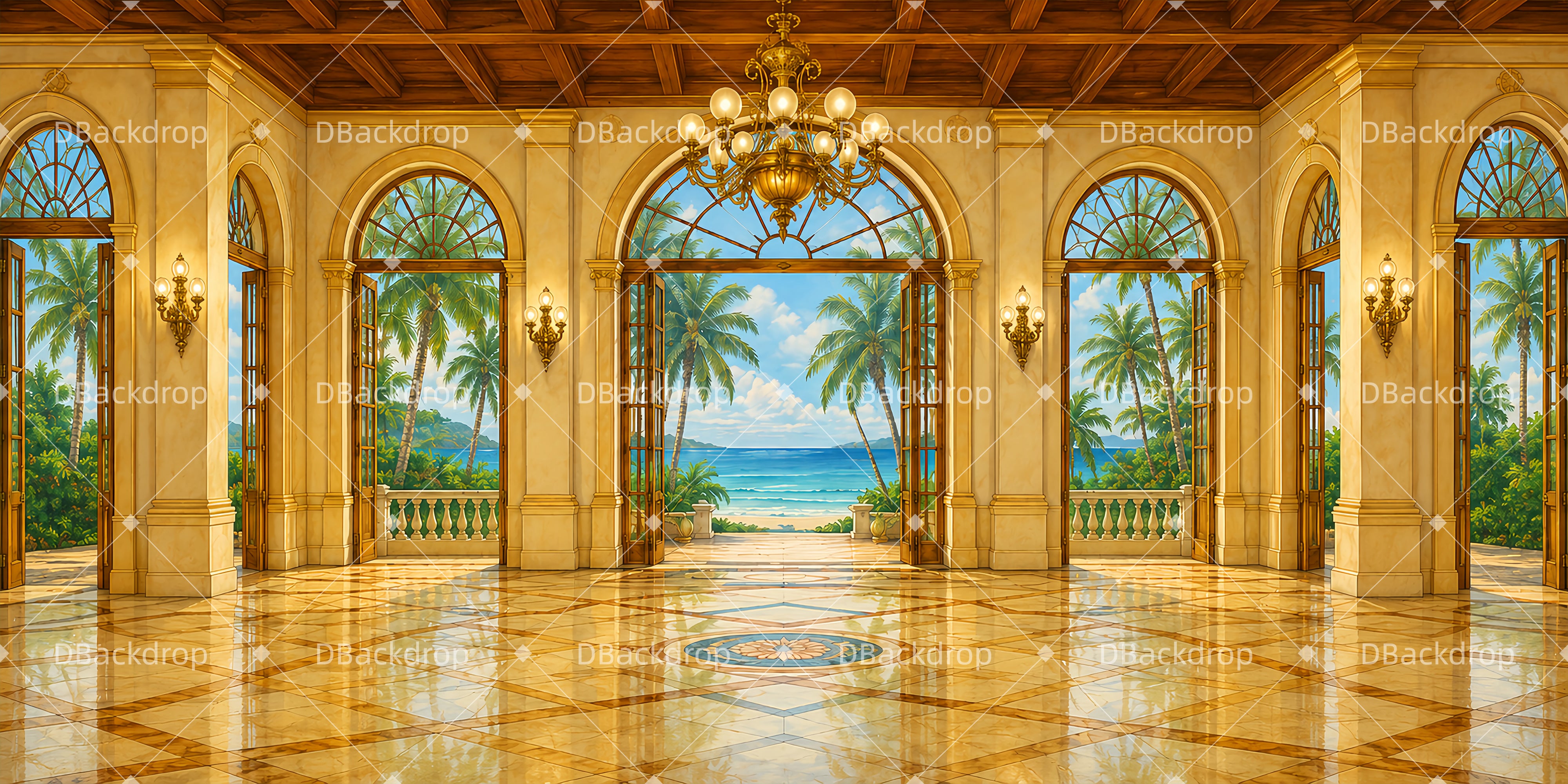 Backdrop For Theater Play Tropical Hotel Hall Dance Backdrop UK LXX66-T11
