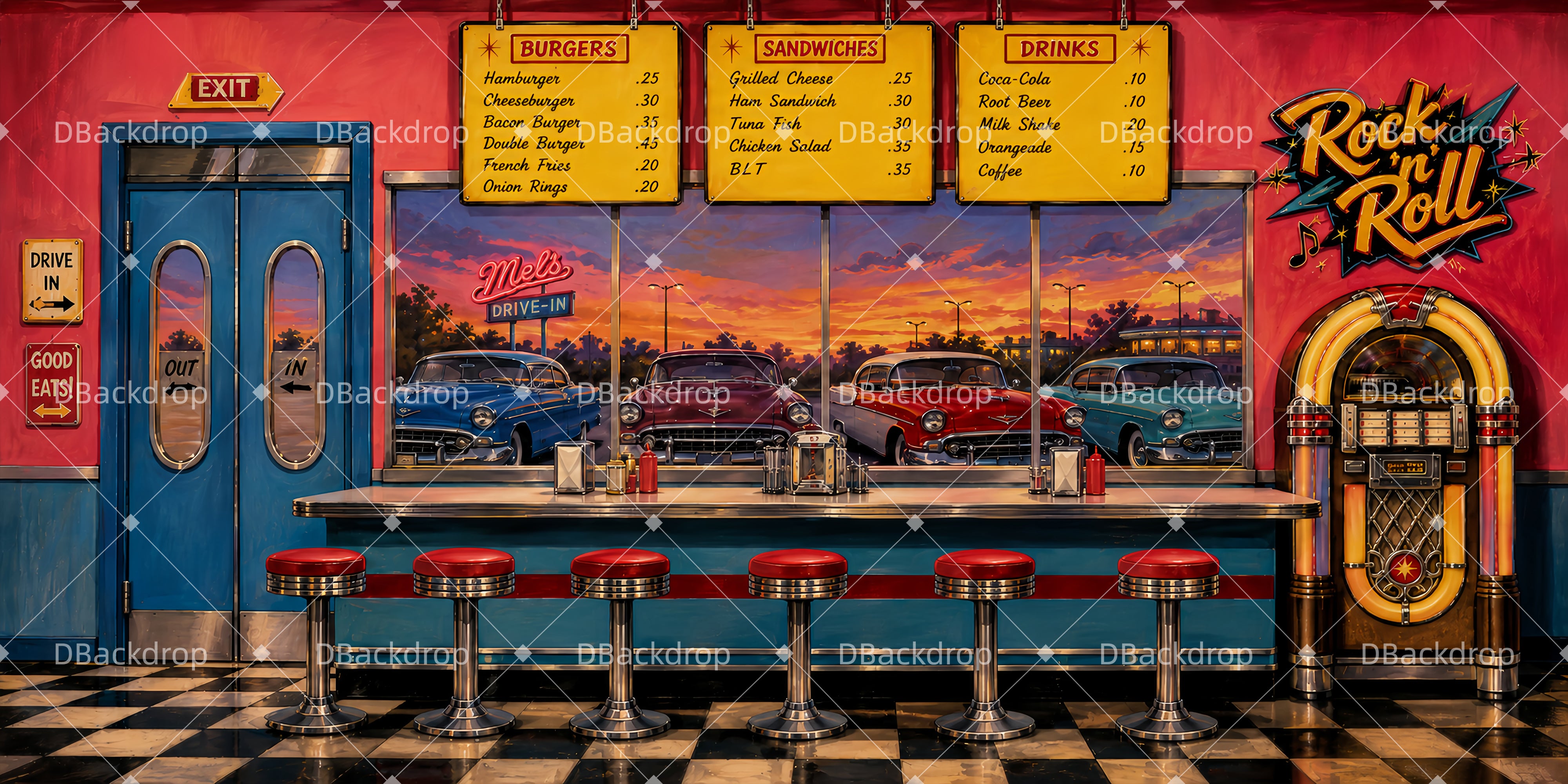 Cheap Theater Backdrops Vintage Rock Diner Stage Backdrops UK LXX66-T88
