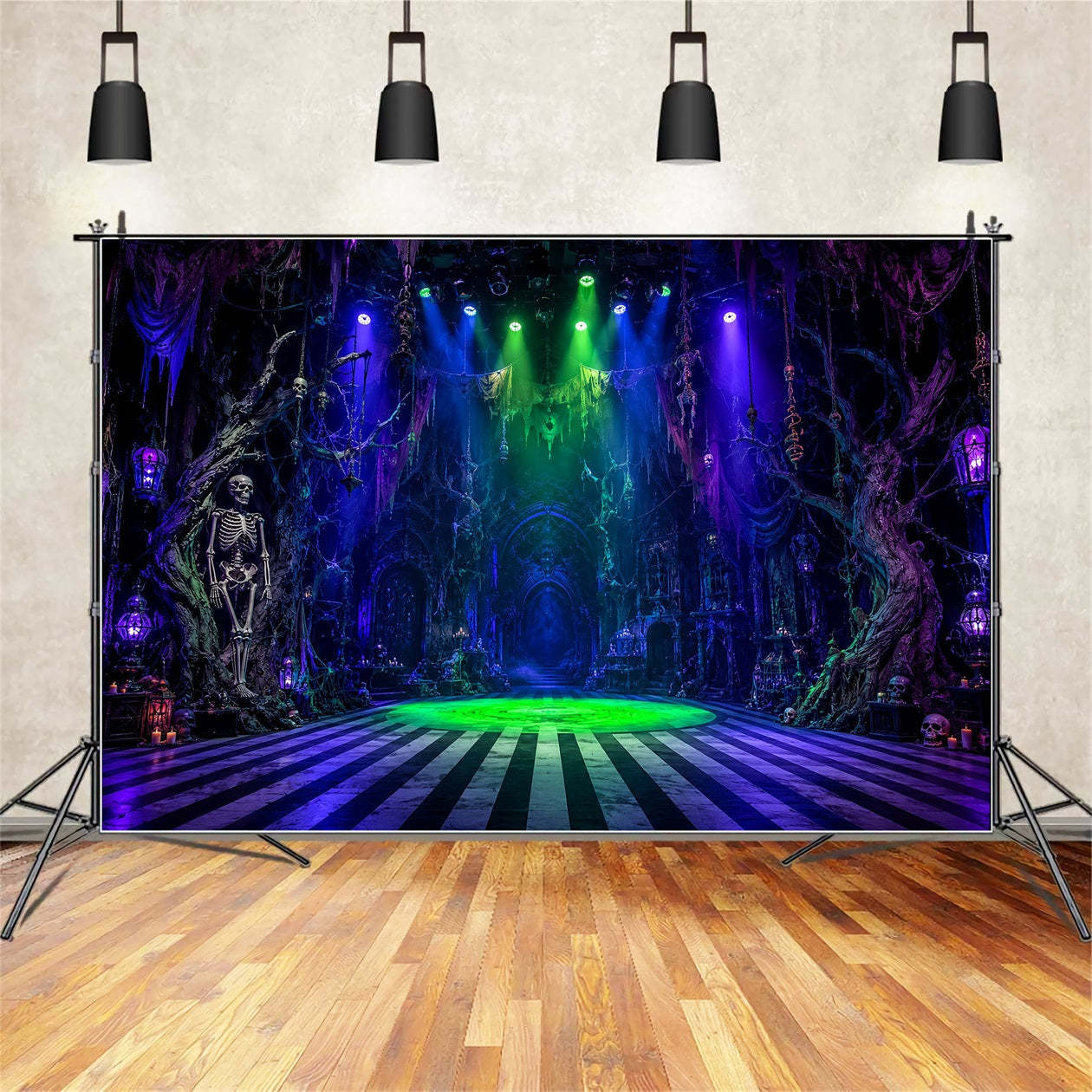 Halloween Party Photo Backdrop Ideas Skeleton Haunted Hall Spotlight Creepy Halloween Backdrop UK LXX67-101