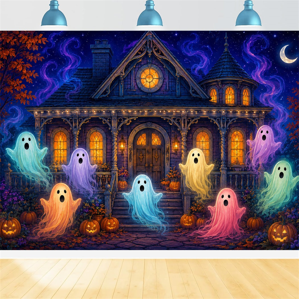 Halloween Scene Backdrop Colorful Ghost Haunted House Backdrop For Halloween UK LXX67-102