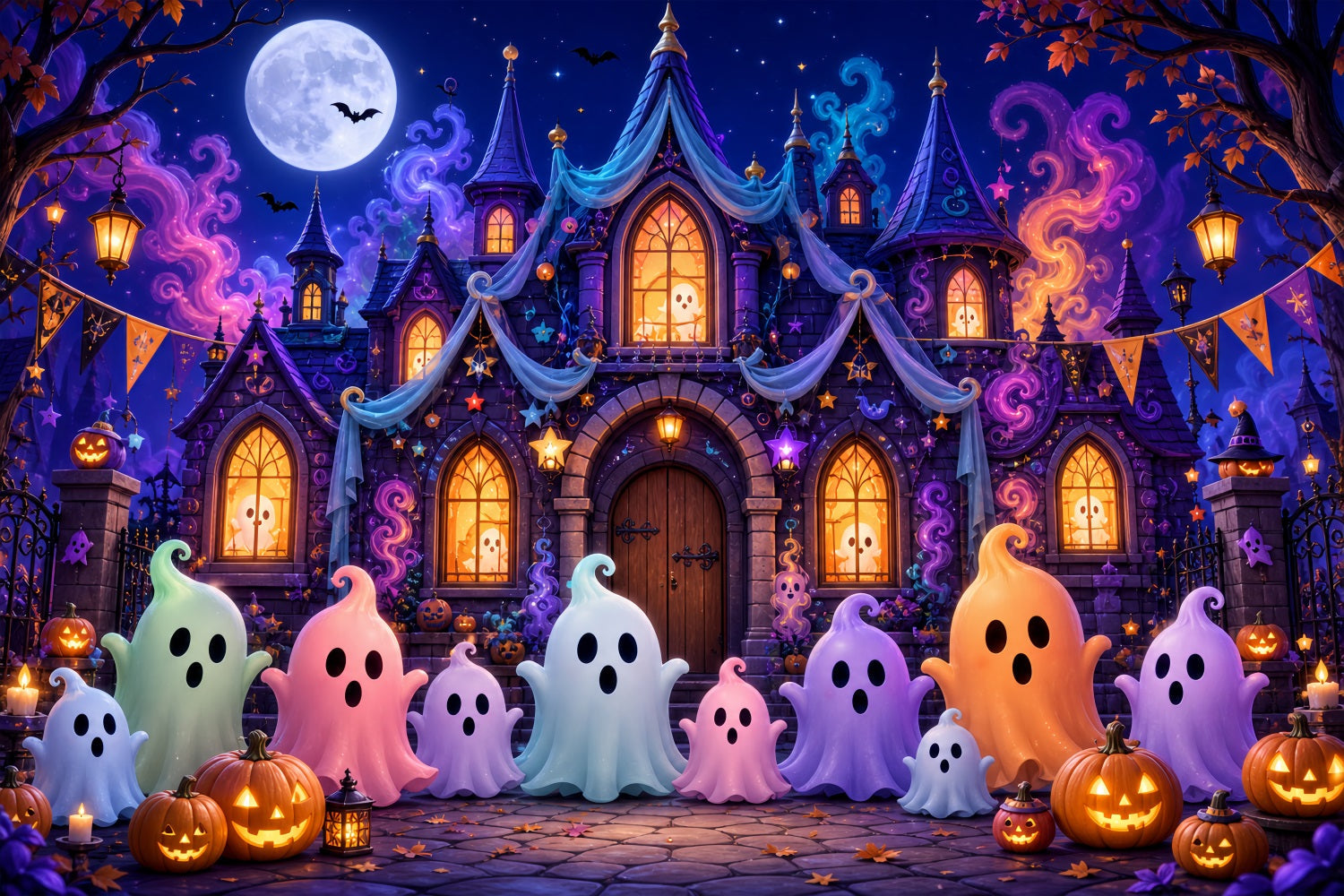 Halloween Scene Backdrop Pastel Ghost Castle Party Backdrop For Halloween UK LXX67-103