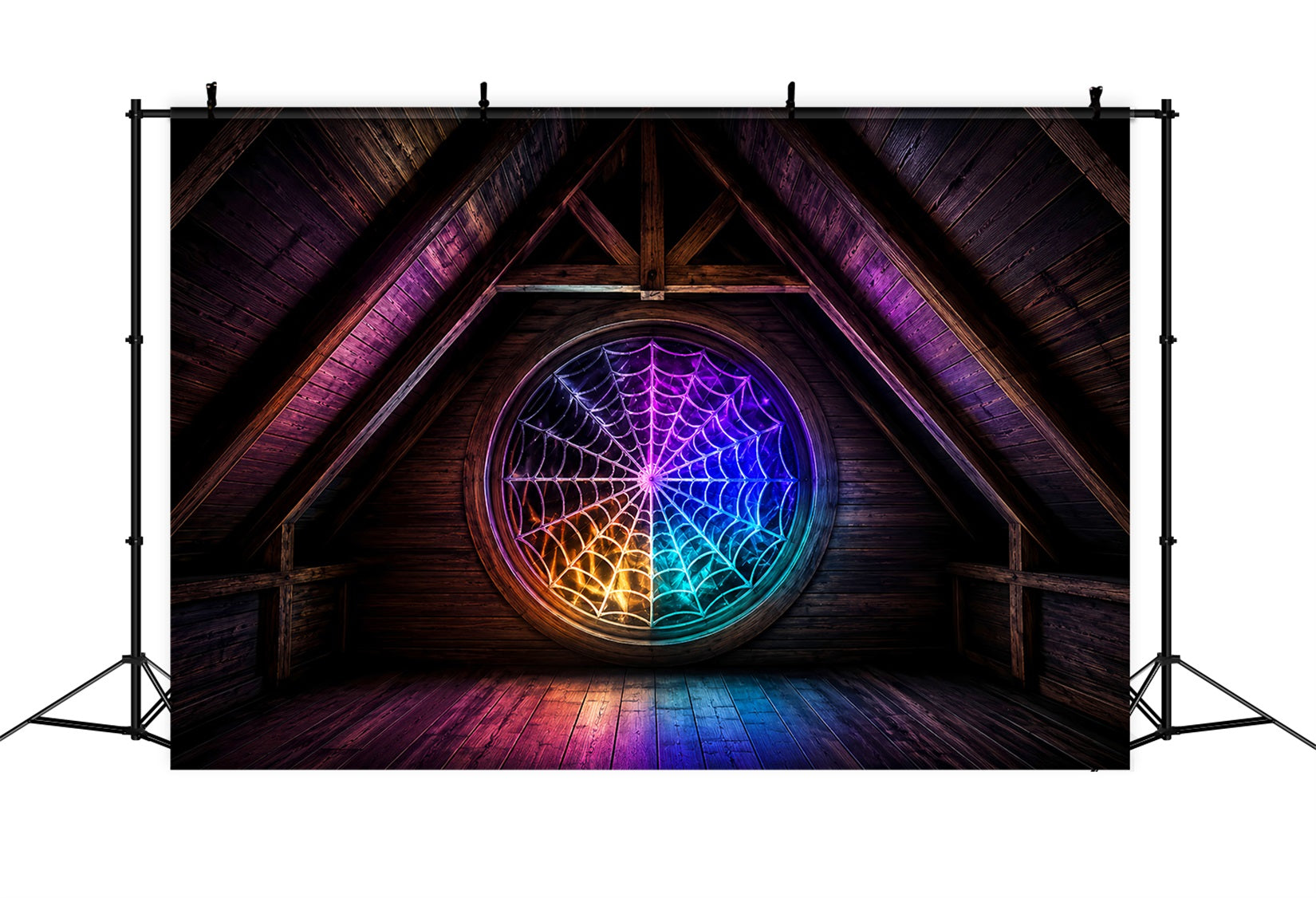 Simple Halloween Backdrop Colorful Spider Attic Window Extra Large Halloween Backdrop UK LXX67-105