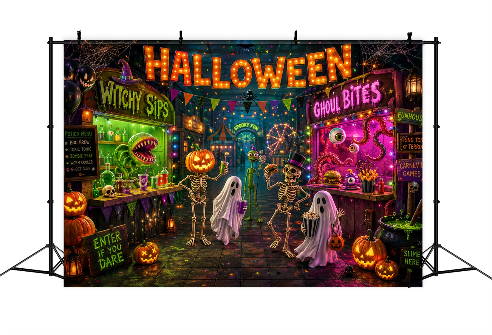 Halloween Party Backdrops Neon Monster Carnival Street Halloween Photo Booth Backdrop UK LXX67-114