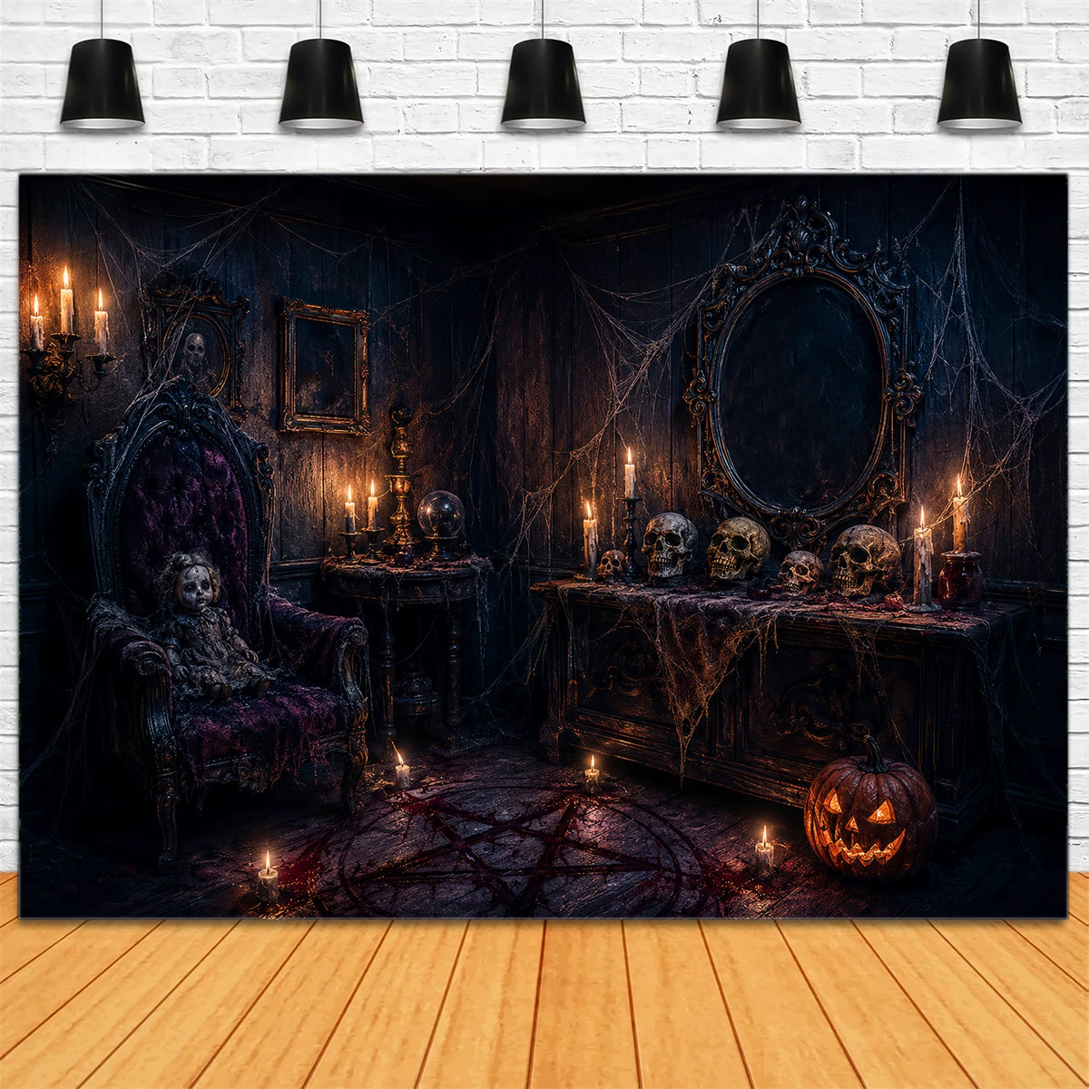 Halloween Spooky Backdrop Gothic Doll Skull Chamber Spooky Halloween Backdrops UK LXX67-133