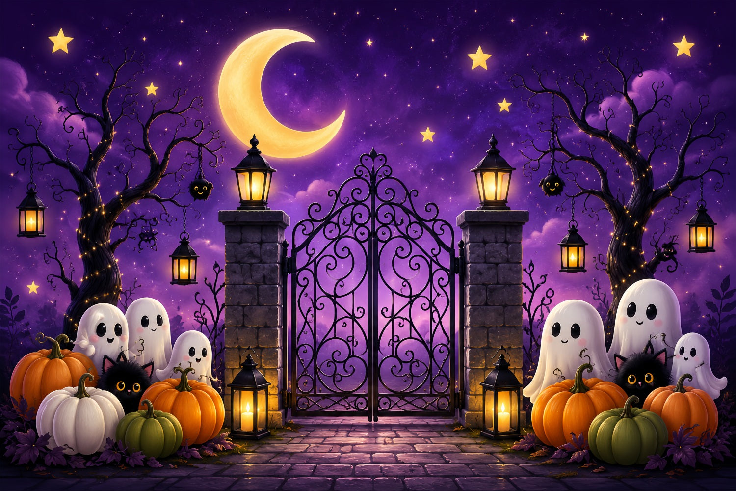 Halloween Arch Backdrop Cute Ghost Pumpkin Gate Large Halloween Backdrops UK LXX67-142