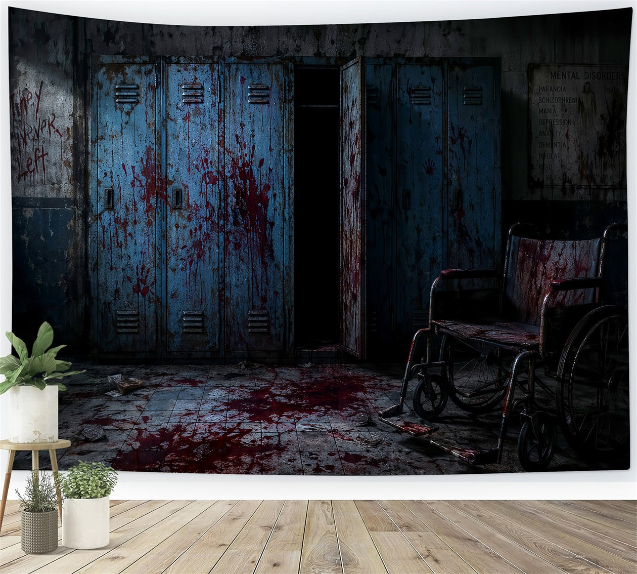 Halloween Bloody Backdrop Scary Asylum Locker Wheelchair Halloween Backdrops UK LXX67-161