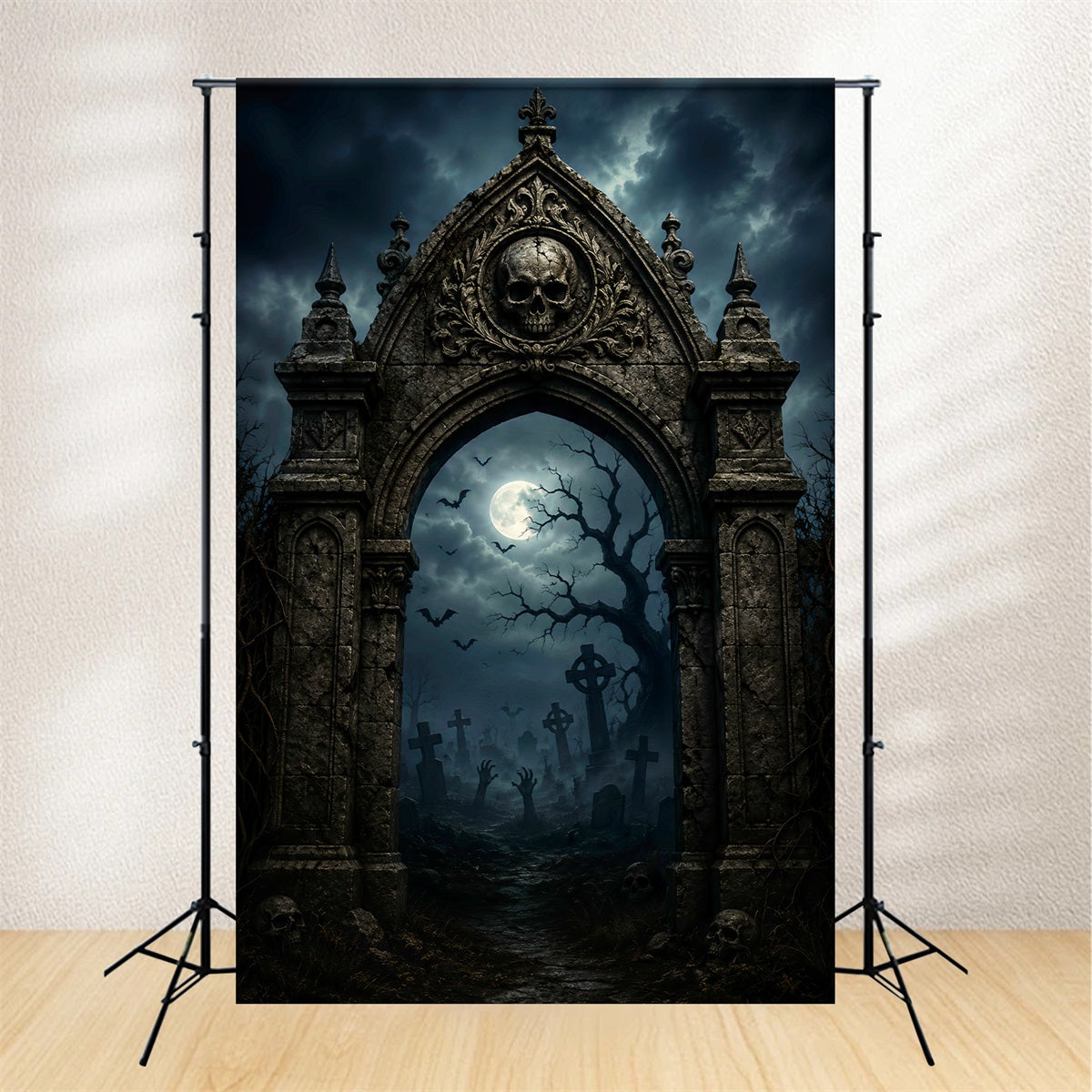 Halloween Outdoor Backdrop Gothic Skull Graveyard Arch Halloween Backdrops For Photos UK LXX67-170
