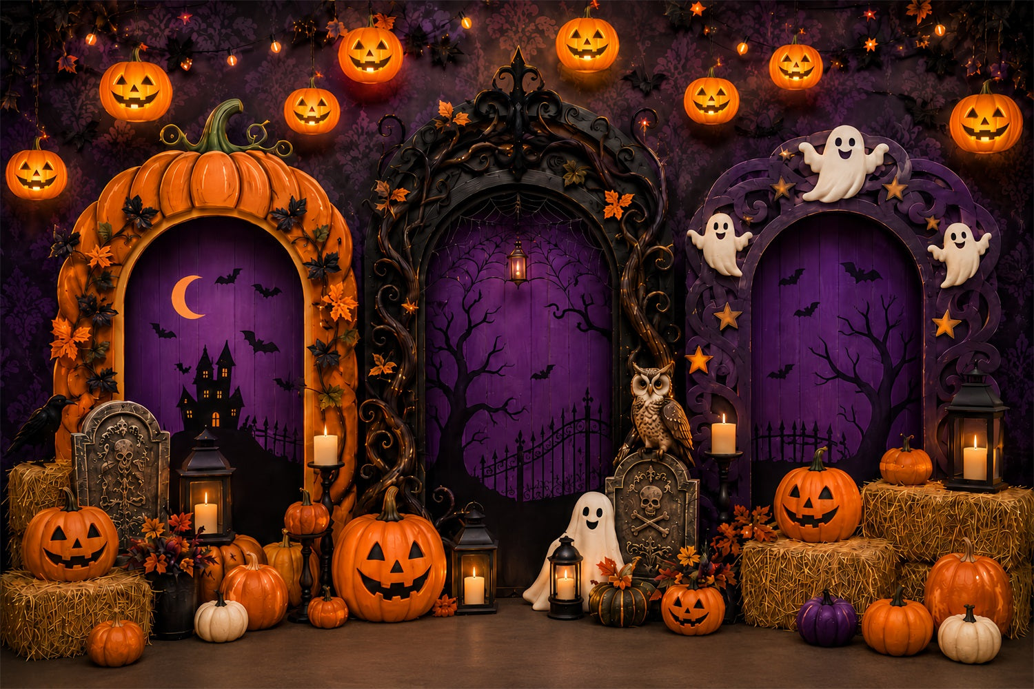 Halloween Arch Backdrop Pumpkin Ghost Gothic Archways Large Halloween Backdrops UK LXX67-192