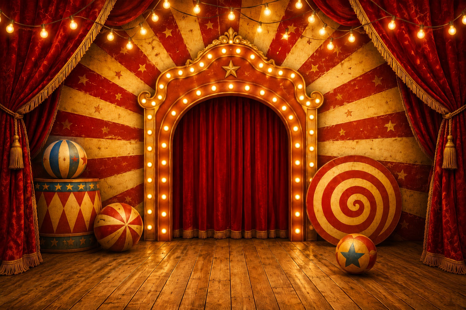 Halloween Stage Backdrop Vintage Circus Stage Entrance Halloween Photography Backdrops UK LXX67-194