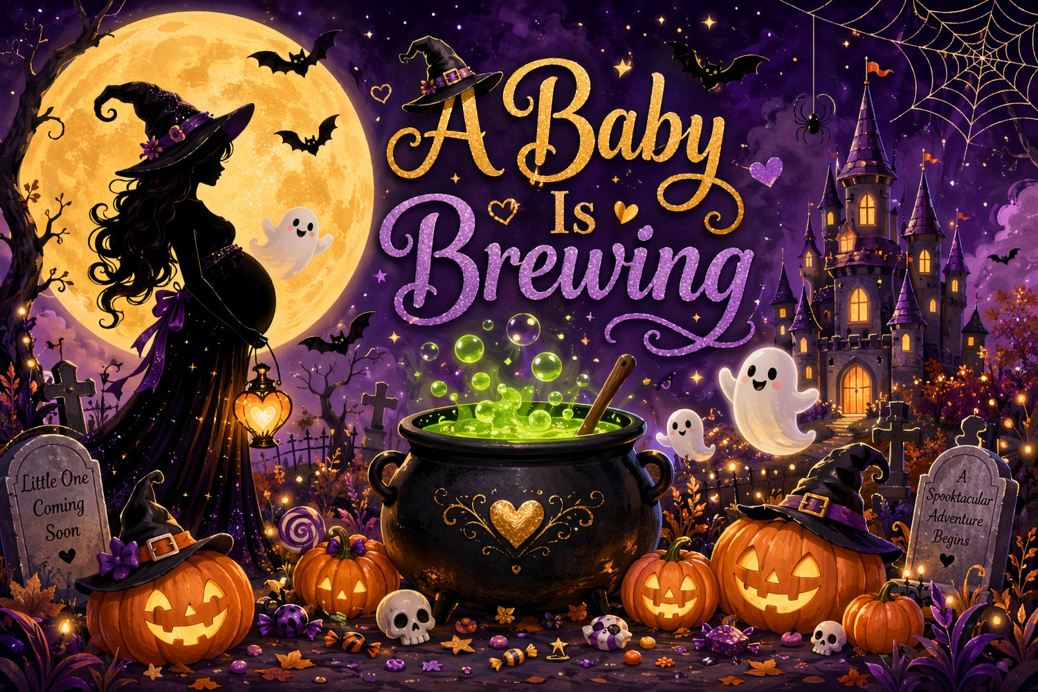Halloween Baby Shower Backdrop Baby Witch Brewing Celebration Photography Halloween Backdrop UK LXX67-195