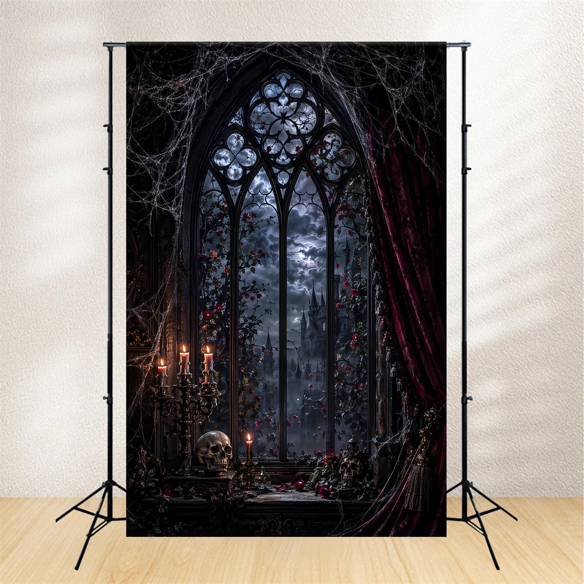 Halloween Backdrop Photography Gothic Moonlit Window Chamber Halloween Scary Backdrop UK LXX67-201