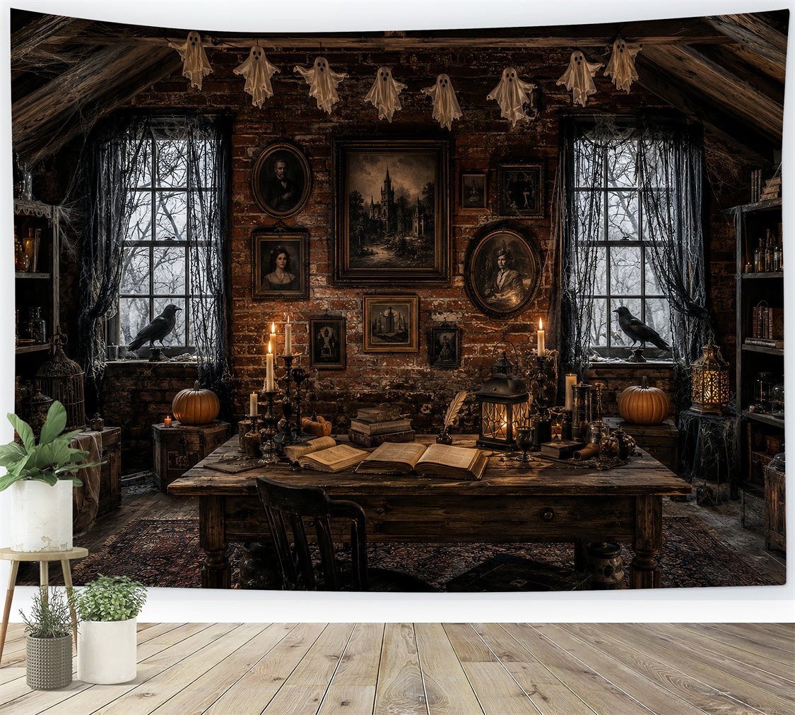 Haunted House Backdrops Candlelit Raven Portrait Attic Halloween Backdrops For Photos UK LXX67-228