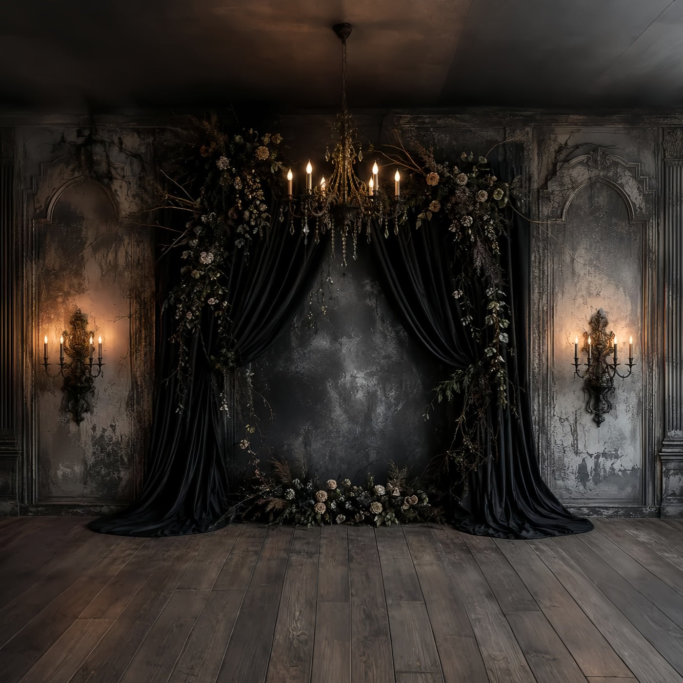 Pumpkin Backdrops Black Draped Floral Alcove Gothic Wedding Backdrop UK LXX67-257