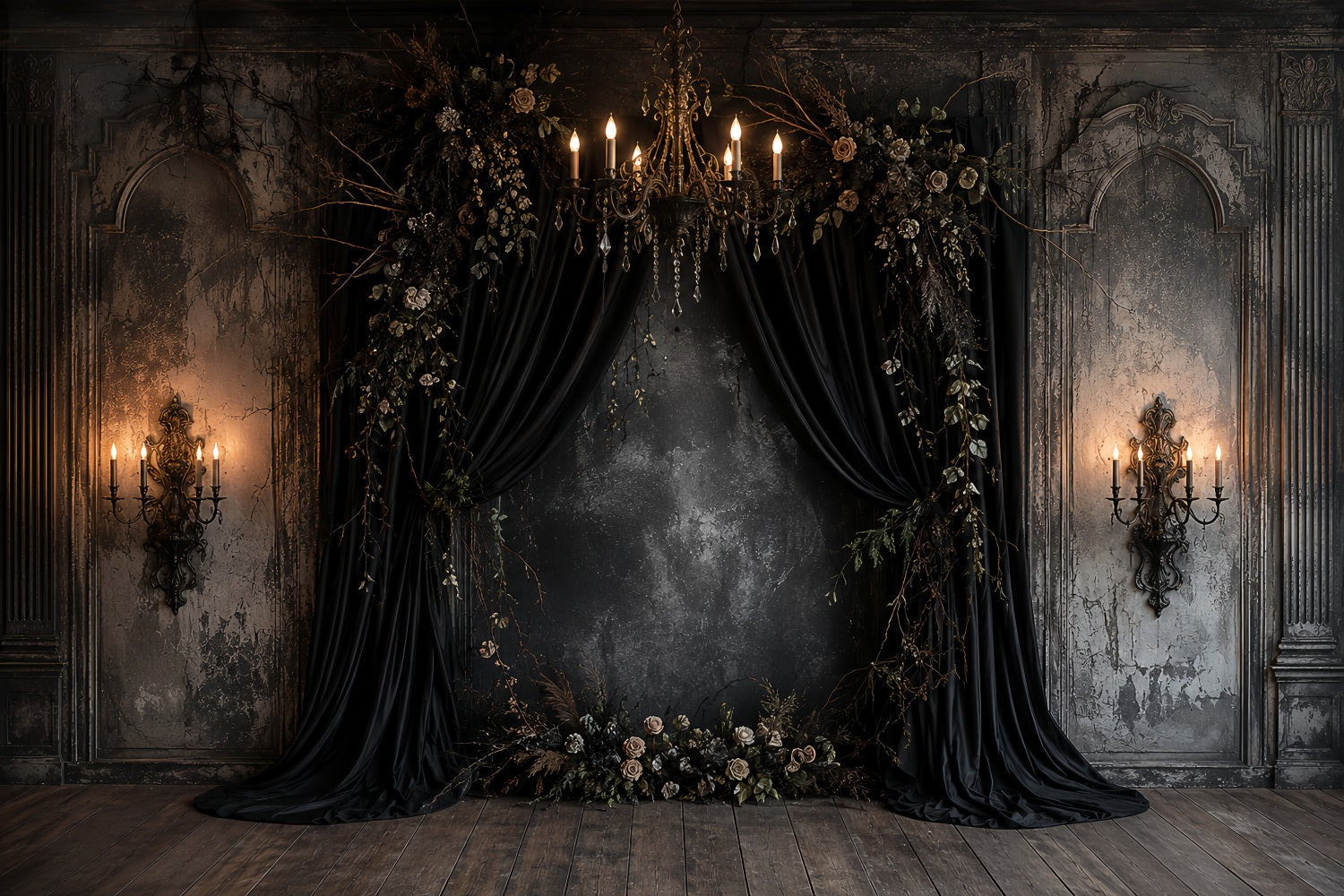 Pumpkin Backdrops Black Draped Floral Alcove Gothic Wedding Backdrop UK LXX67-257