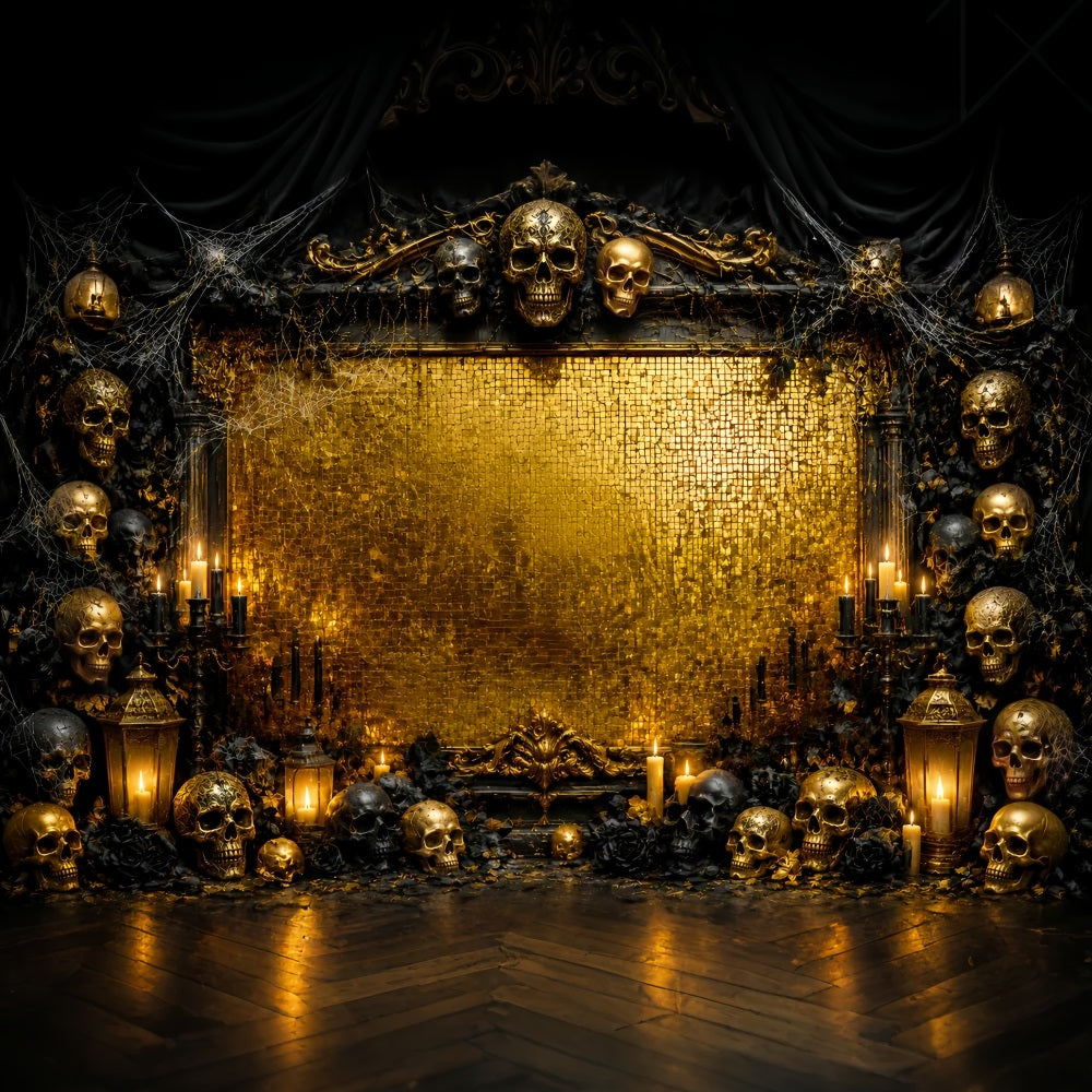 Halloween Picture Backdrops Golden Skull Candle Frame Halloween Birthday Backdrop UK LXX67-27