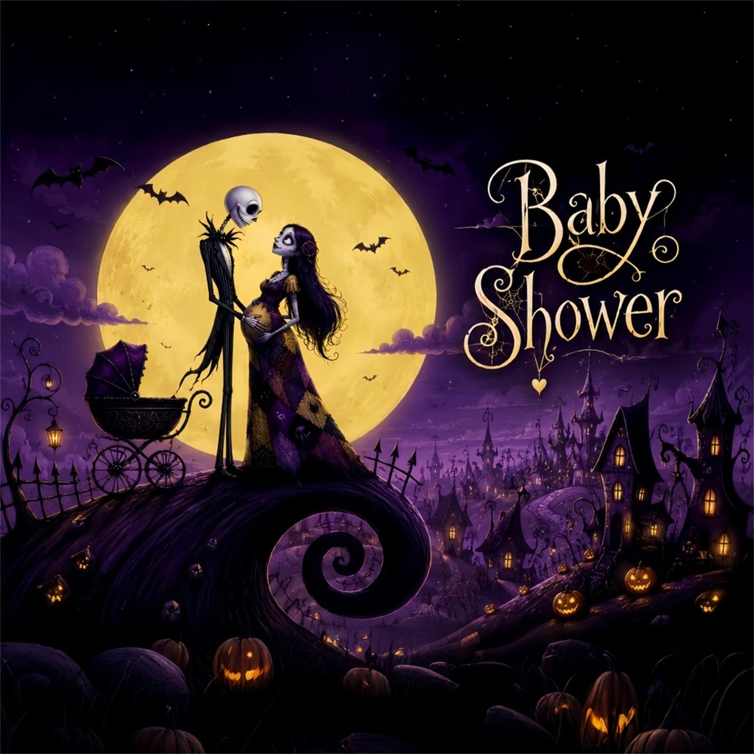 Halloween Baby Shower Backdrop Gothic Skeleton Witch Photography Halloween Backdrop UK LXX67-39