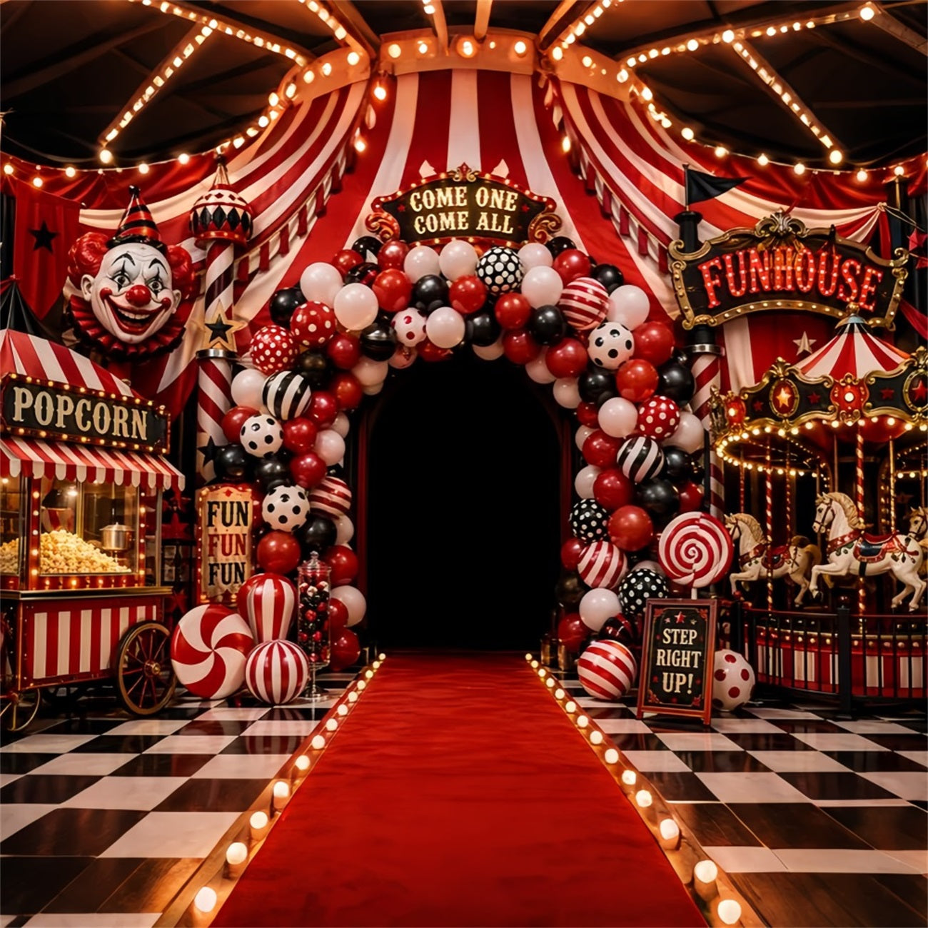 Halloween Clown Backdrop Carnival Funhouse Balloon Entrance Halloween Fabric Backdrop UK LXX67-55