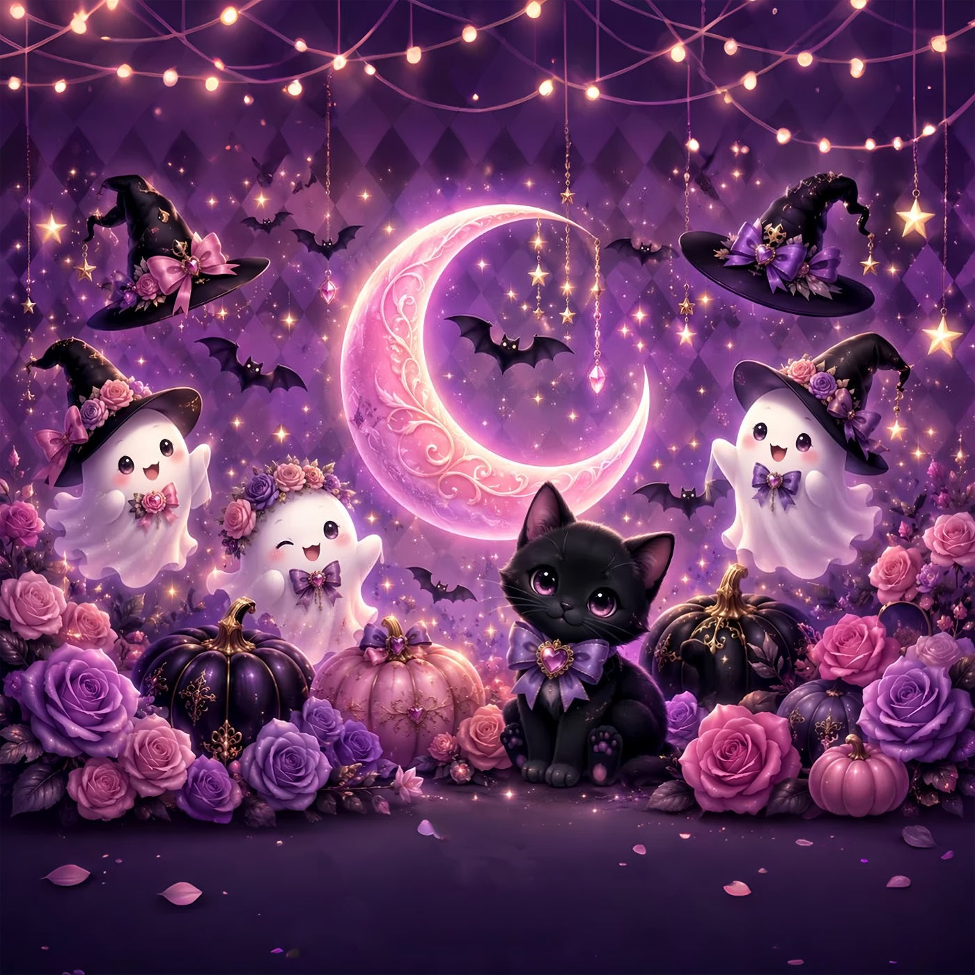 Cute Halloween Backdrops Cute Ghost Cat Moon Halloween Backdrops Scene Setters UK LXX67-63