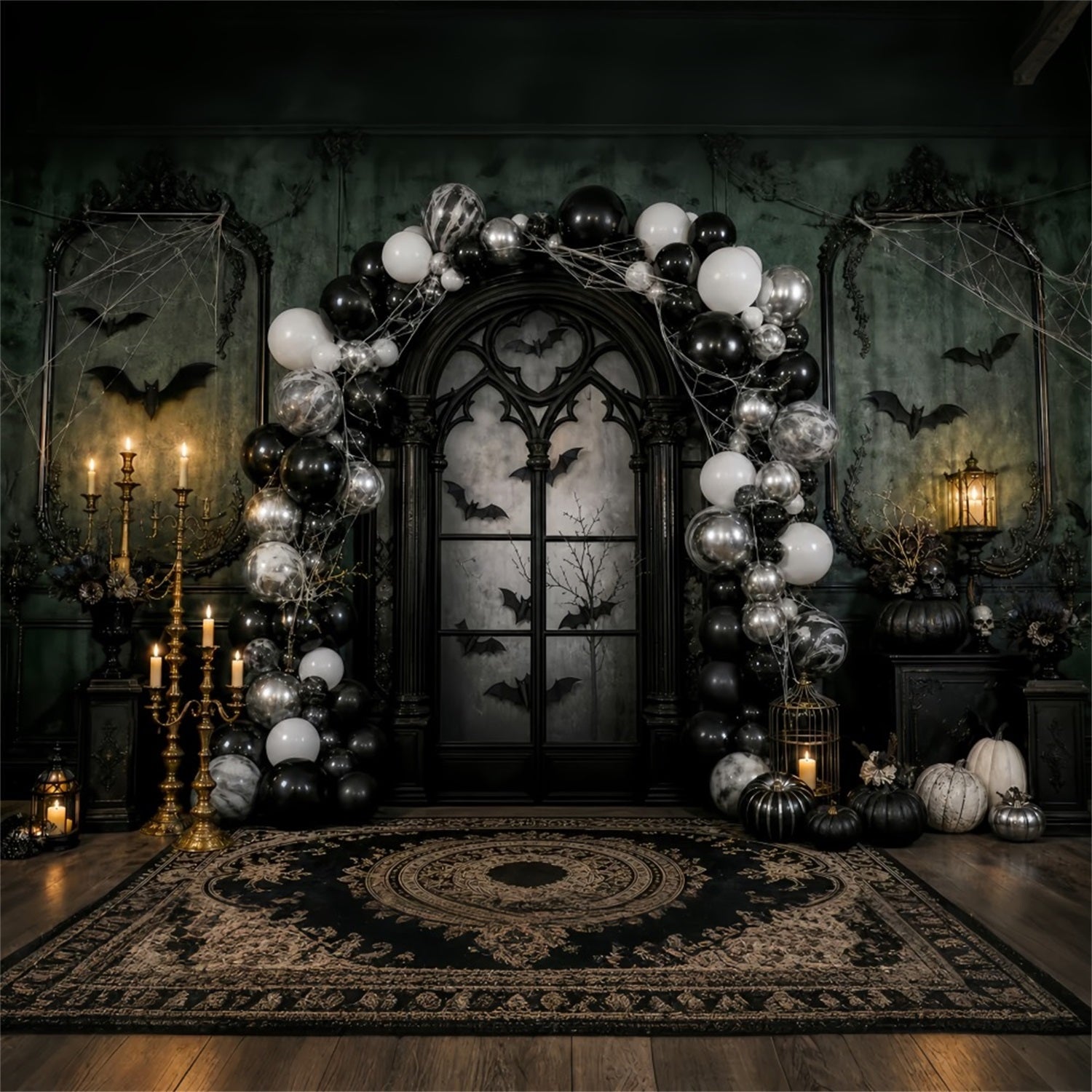 Halloween Party Backdrops Gothic Balloon Arch Candles Bats Halloween Photo Booth Backdrop UK LXX67-7