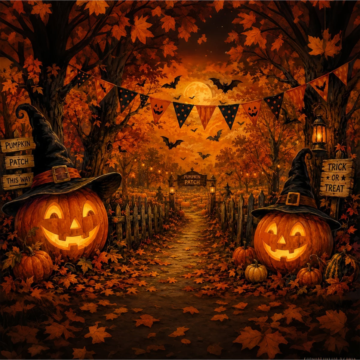 Fall Halloween Backdrop Autumn Pumpkin Patch Trail Scary Halloween Backdrops UK LXX67-74