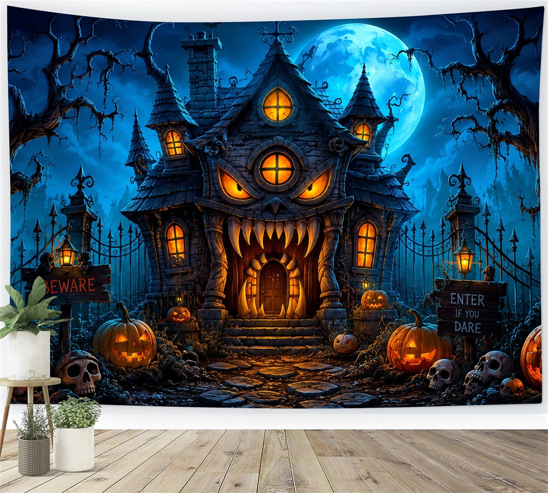 Halloween Backdrop Outdoor Monster Mansion Pumpkin Night Photo Backdrop Halloween UK LXX67-78