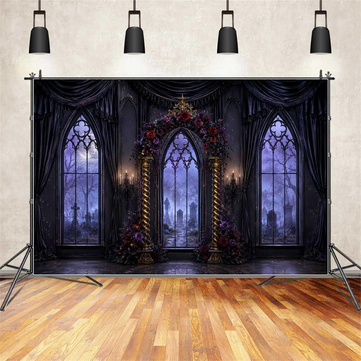 Halloween Arch Backdrop Gothic Floral Window Hall Large Halloween Backdrops UK LXX67-89