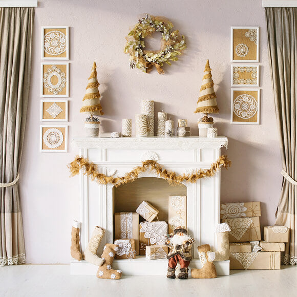Christmas Tree Gifts Fireplace Garland Backdrop UK M10-04