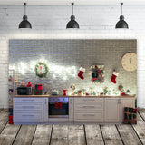 White Kitchen with Decorations Christmas Backdrop UK M10-12