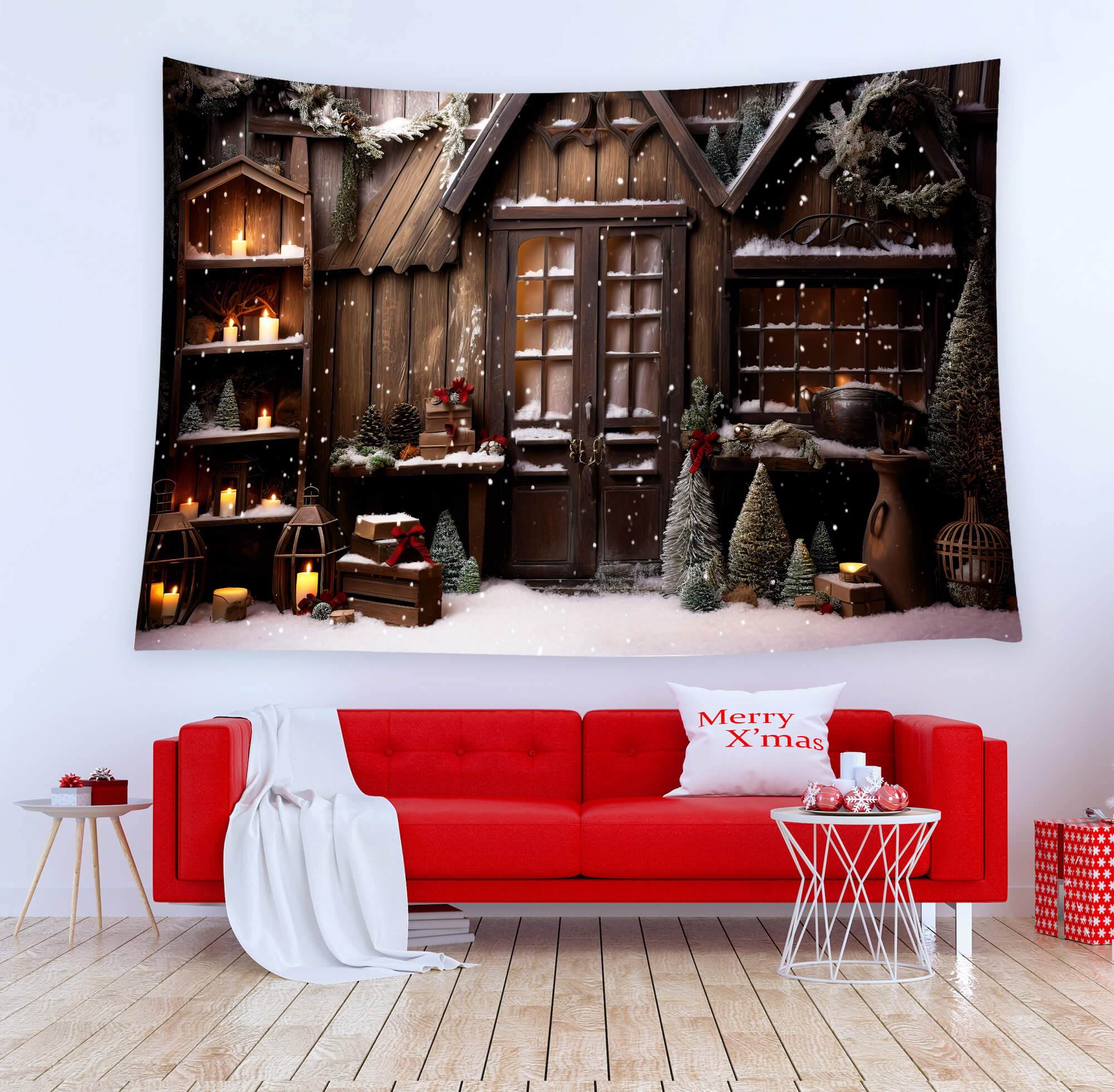 Winter Snow Christmas House Photo Backdrop UK M10-55