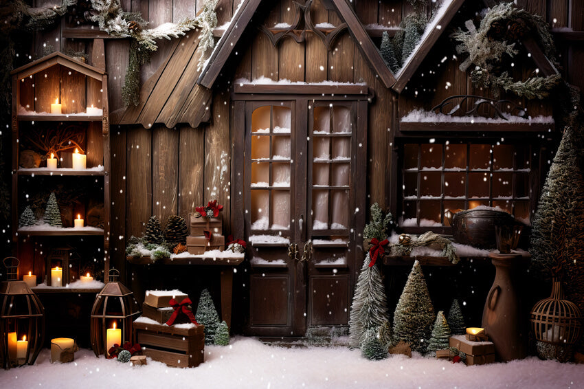 Winter Snow Christmas House Photo Backdrop UK M10-55
