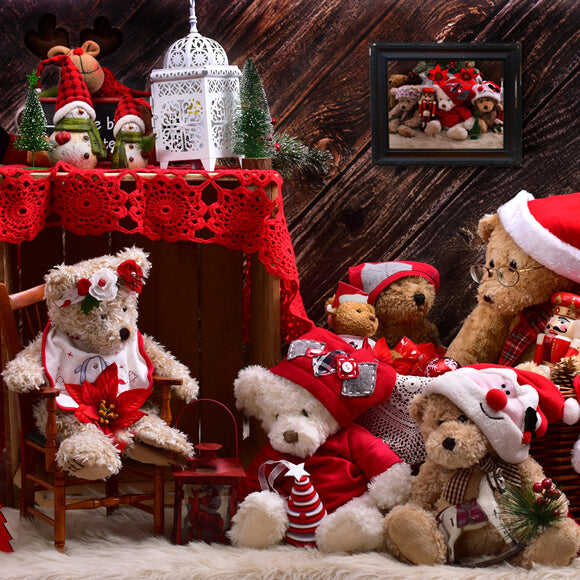 Christmas Teddy Bears Backdrop for Photography UK M11-08