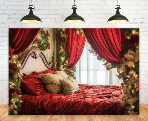 Christmas Room Garland Red Bed Backdrop UK M11-39