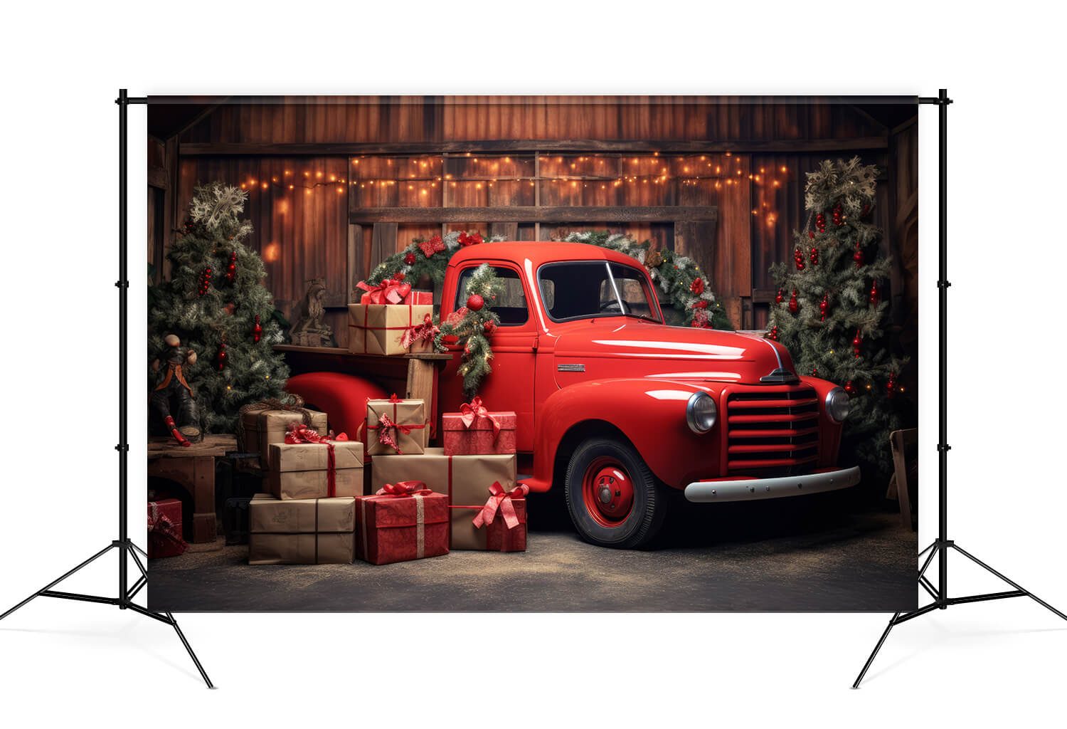 Christmas Gift Red Truck Backdrop for Photography UK M11-56