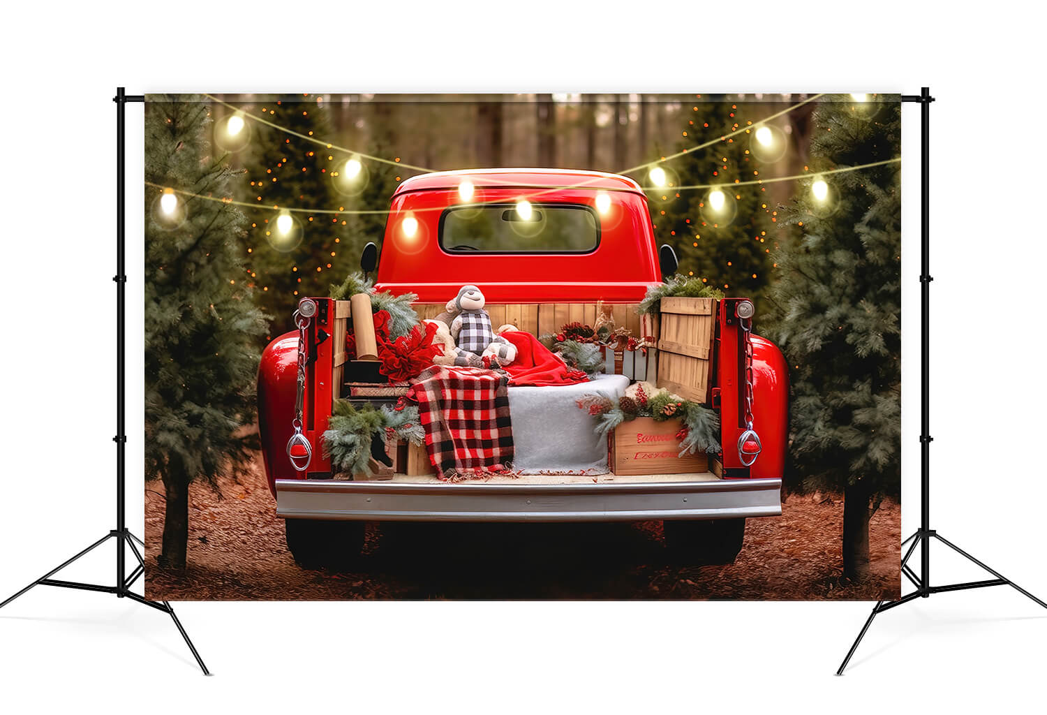 Santa's Christmas Tree Farm Red Truck Backdrop UK M11-60