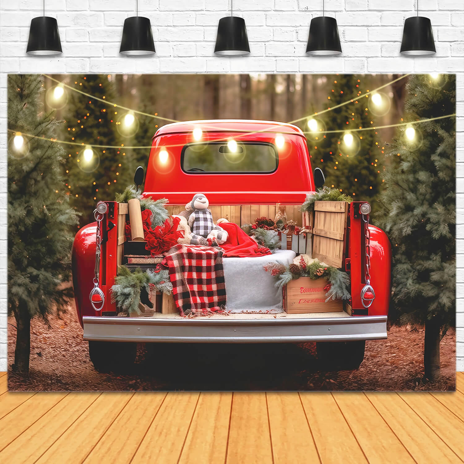 Santa's Christmas Tree Farm Red Truck Backdrop UK M11-60