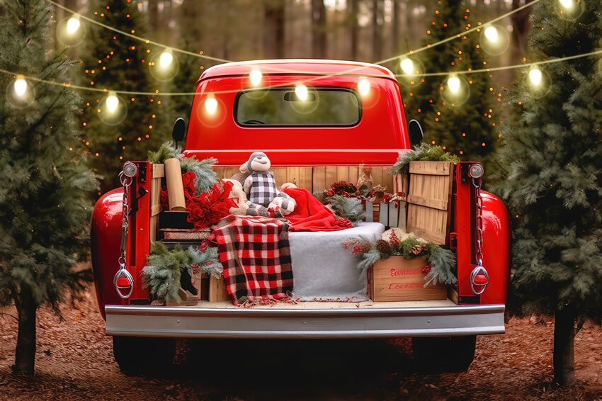 Santa's Christmas Tree Farm Red Truck Backdrop UK M11-60