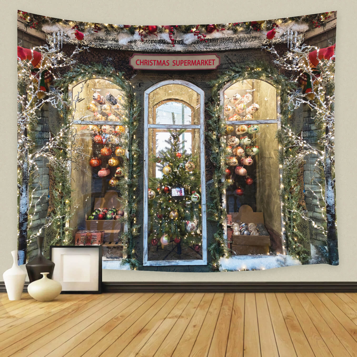 Christmas Supermarket Window Photography Backdrop UK M11-67