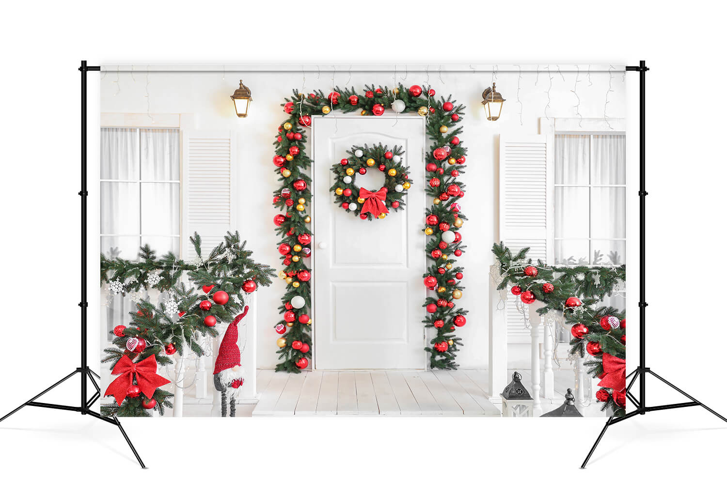 Christmas Wreaths Decorated Front Door Backdrop UK M11-68