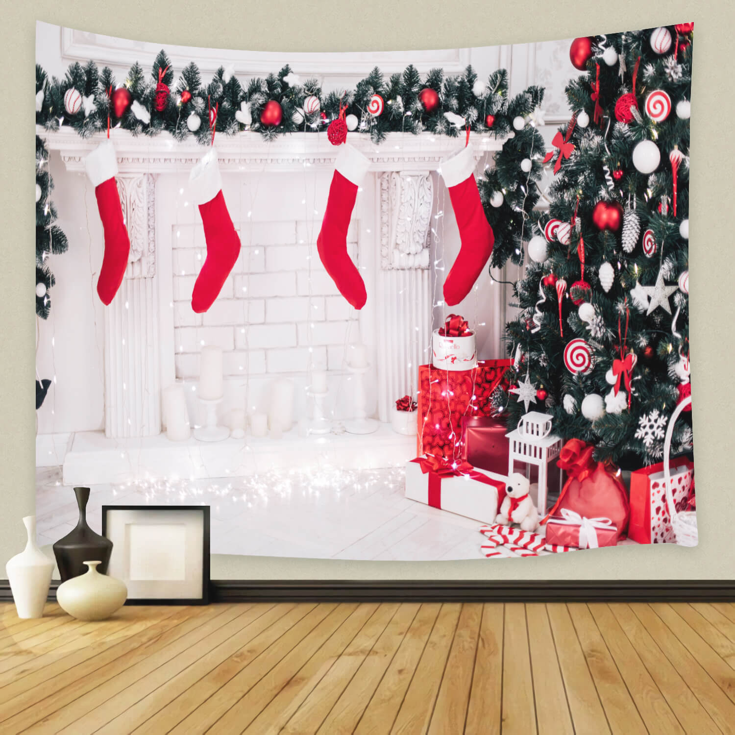 Christmas Tree Fireplace Socks Gift Box Backdrop UK M11-72